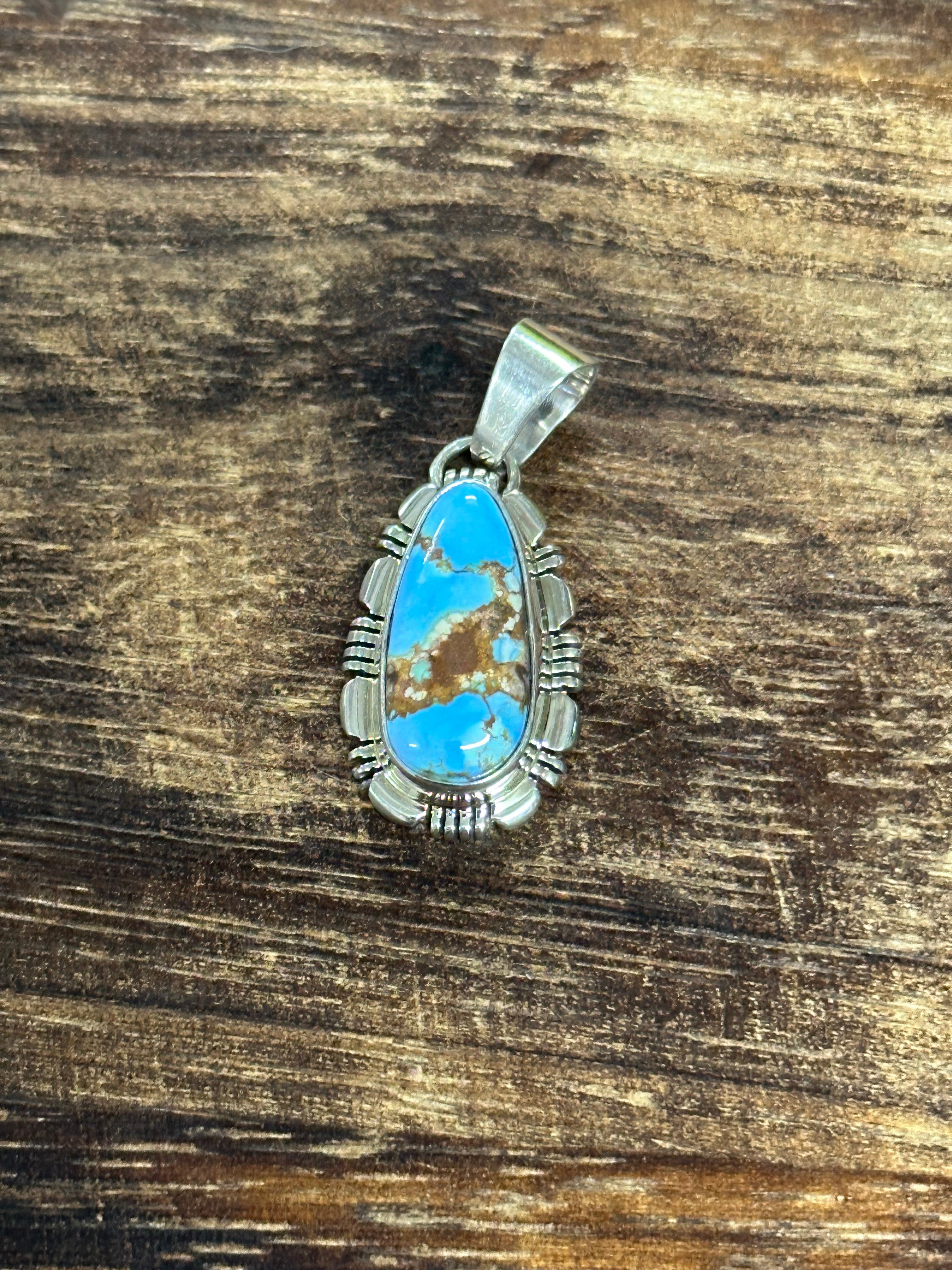 Navajo Made Golden Hills Turquoise & Sterling Silver Pendant