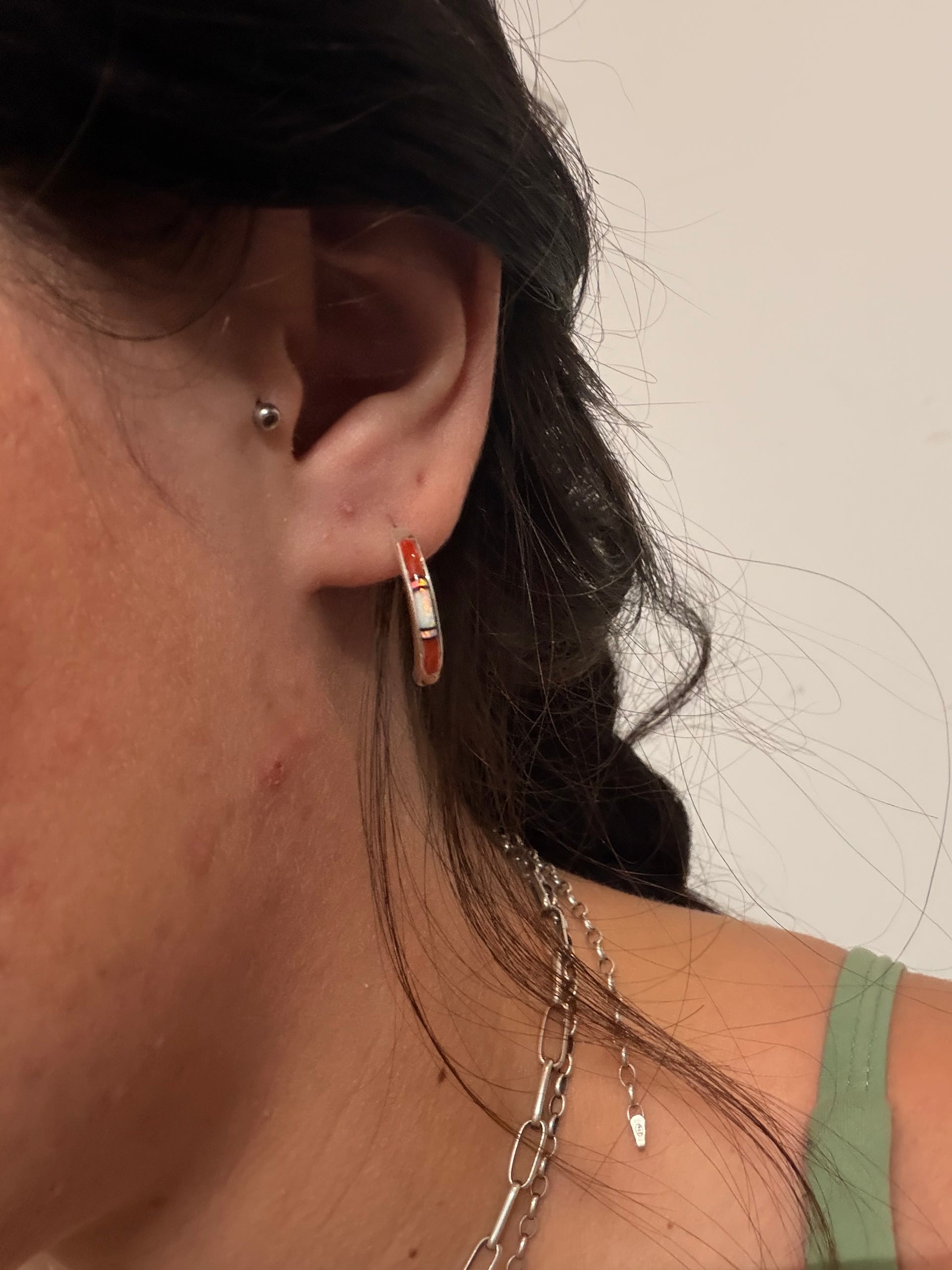 Navajo Made Multi Stone & Sterling Silver Inlay Post Earrings