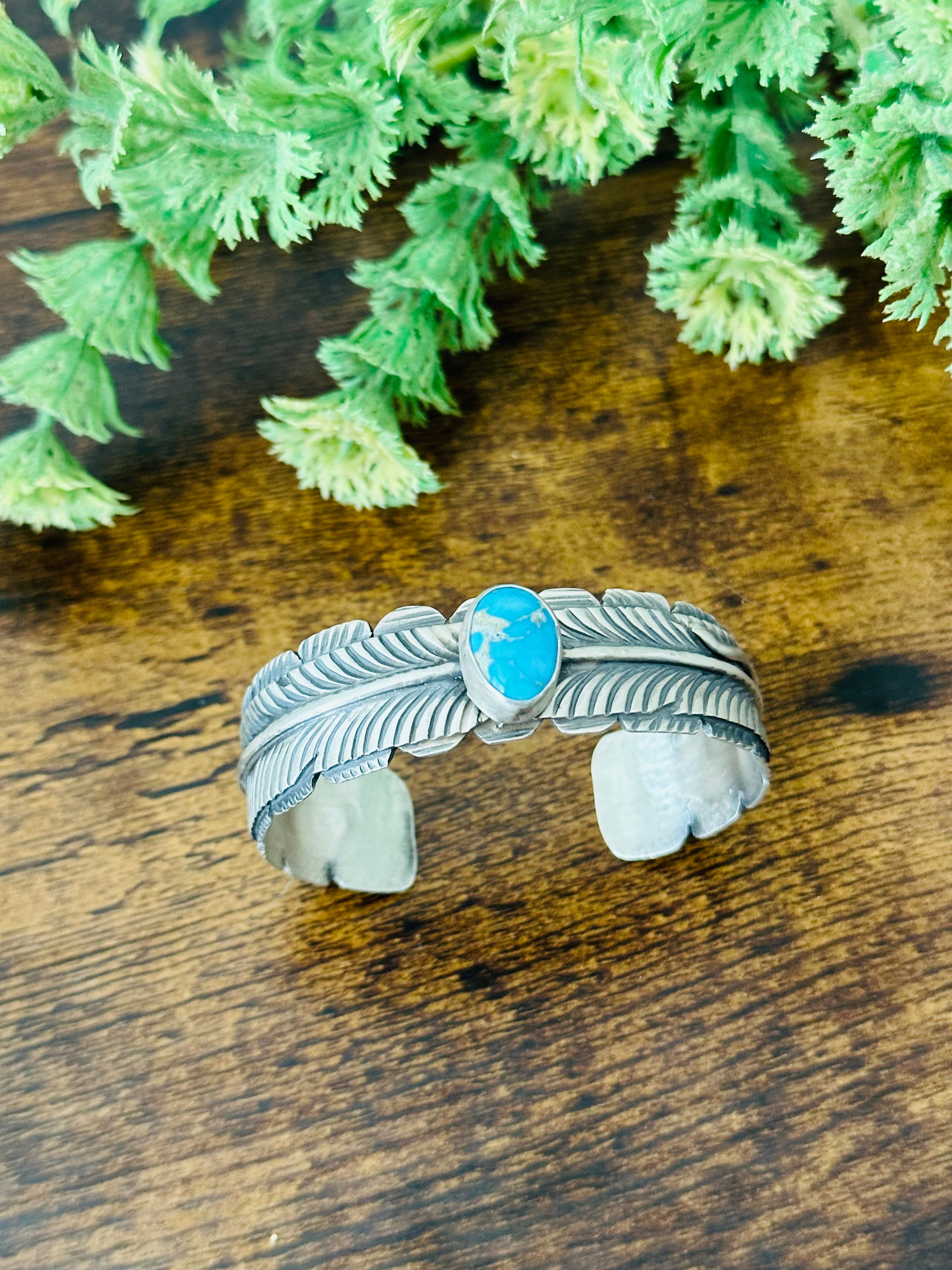 Navajo Made Valley Blue Turquoise & Sterling Silver Cuff Bracelet