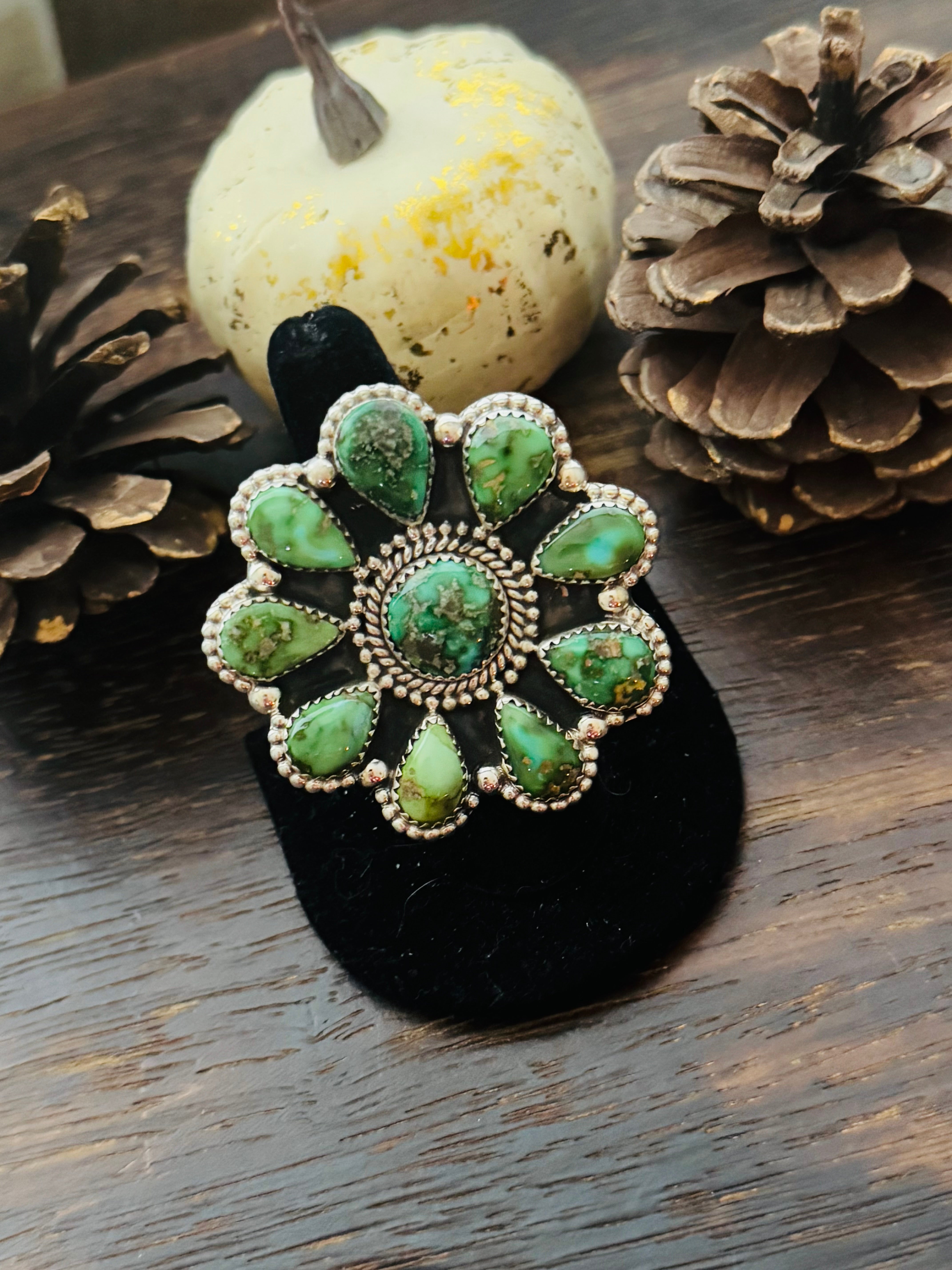 Southwest Handmade Sonoran Mountain Turquoise & Sterling Silver Adjustable Cluster Ring