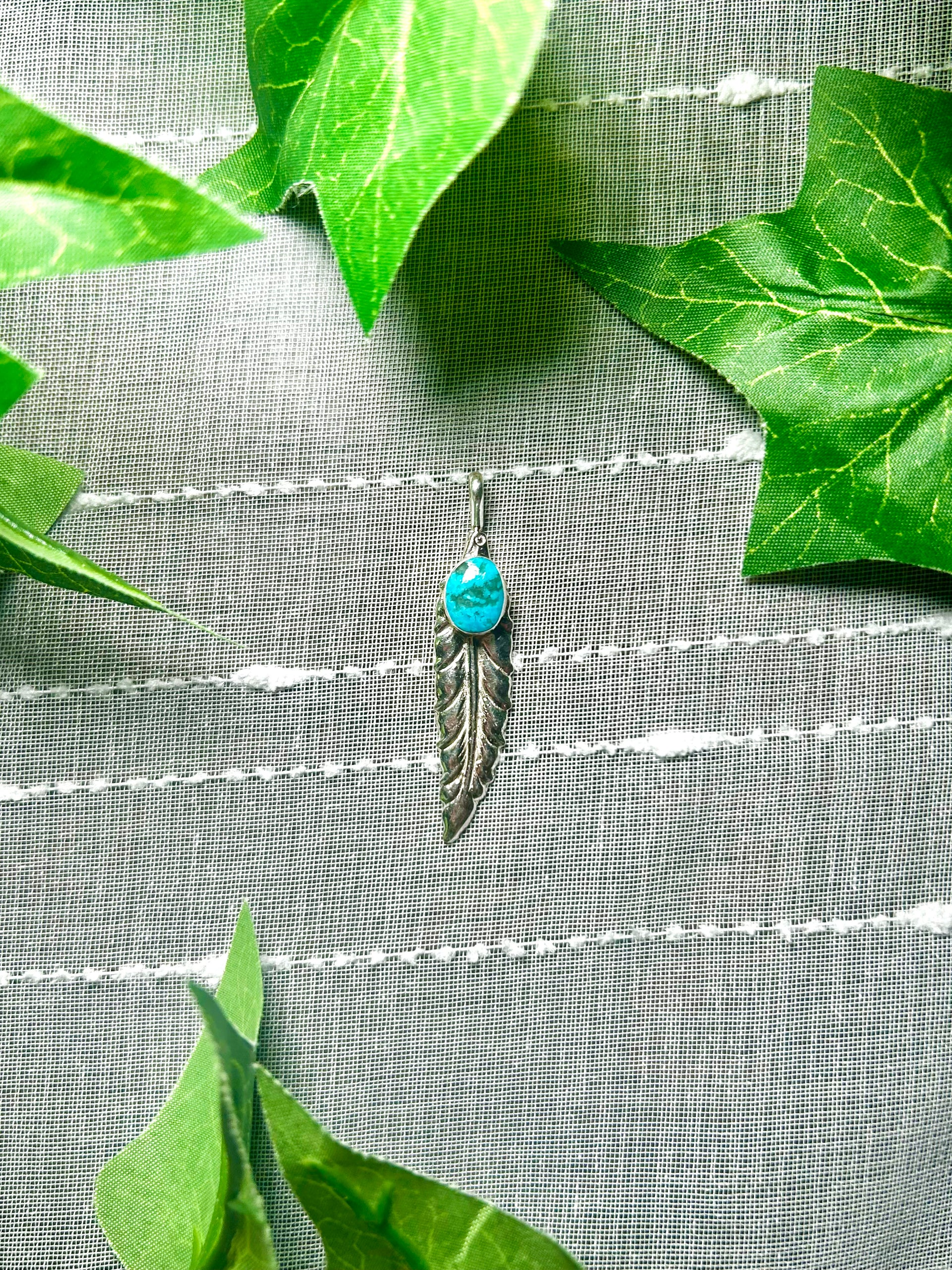 Navajo Made Kingman Turquoise & Sterling Silver Pendant