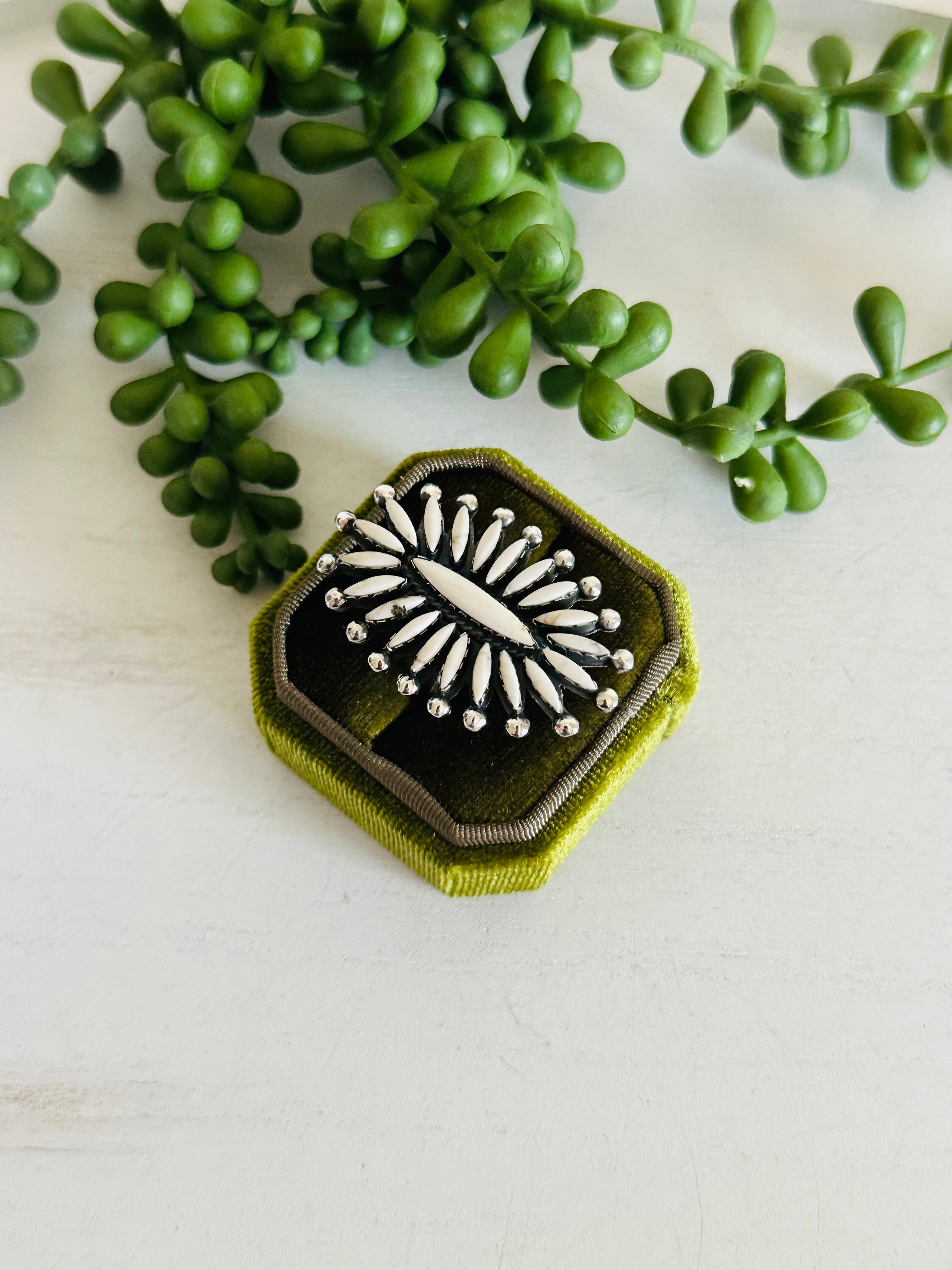 Southwest Handmade Howlite & Sterling Silver Adjustable Cluster Ring