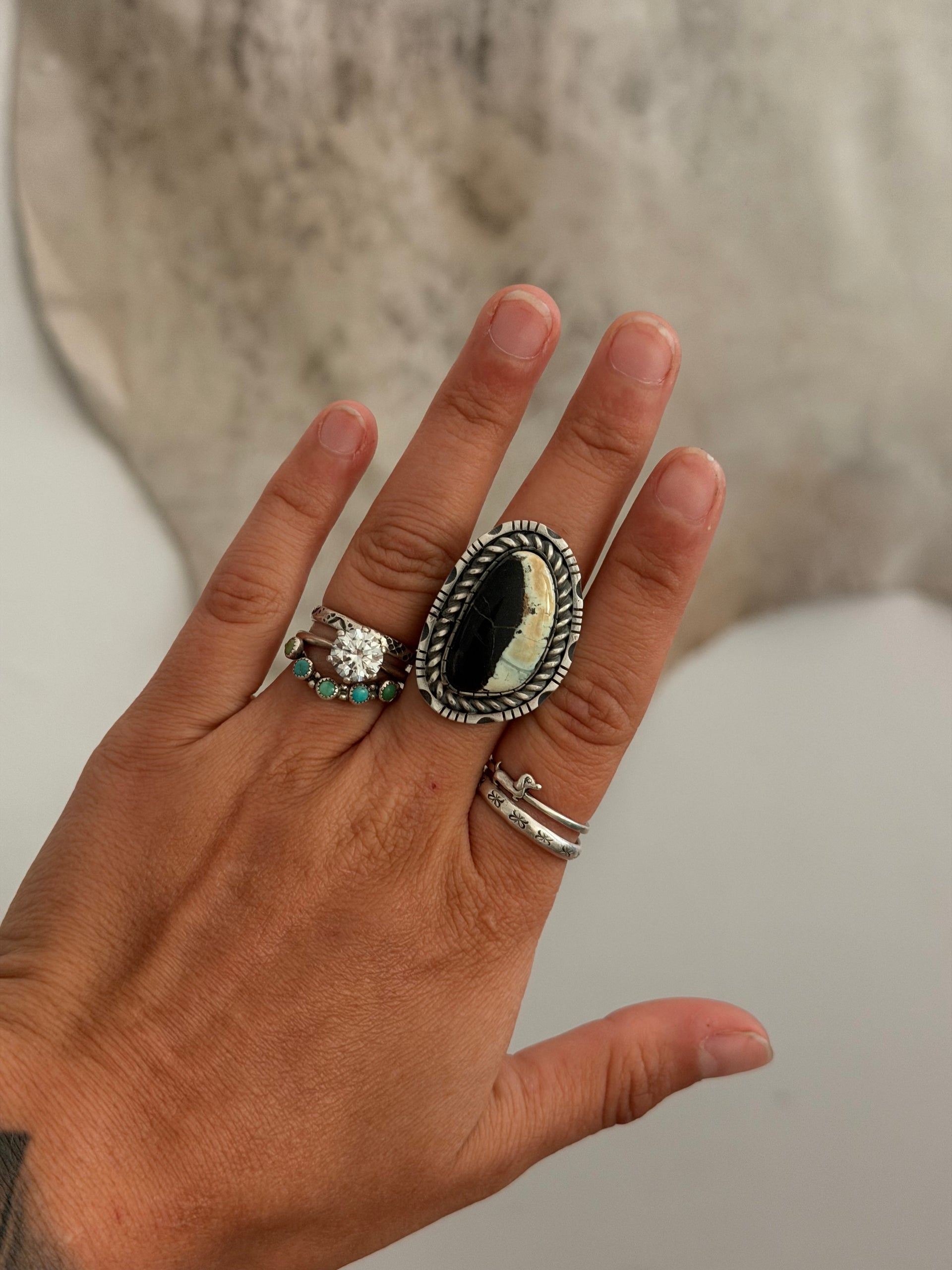Walker Vandever Black Jack Turquoise & Sterling Silver Ring Size 8