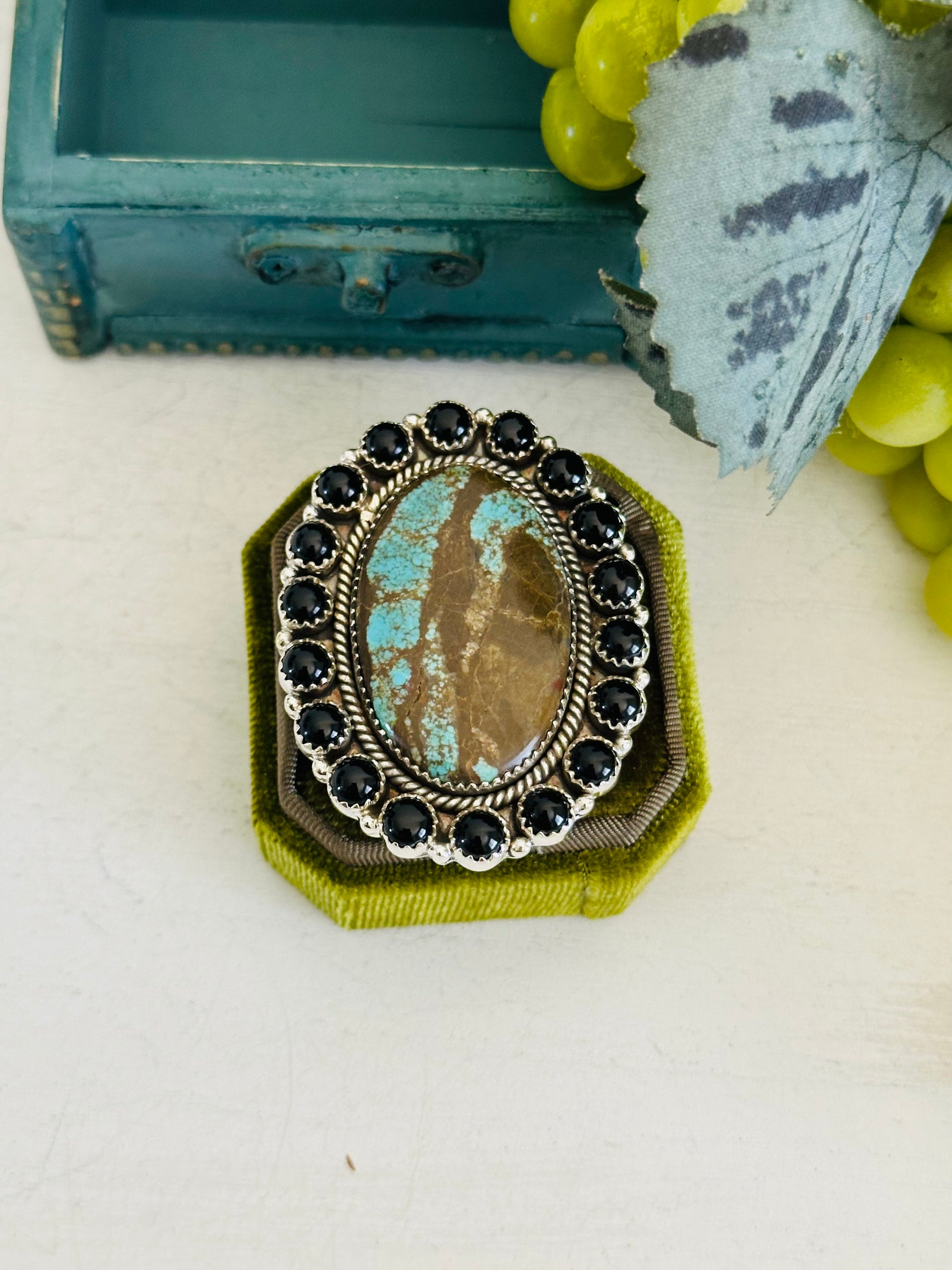 Southwest Handmade Multi Stone & Sterling Silver Cluster Adjustable Ring