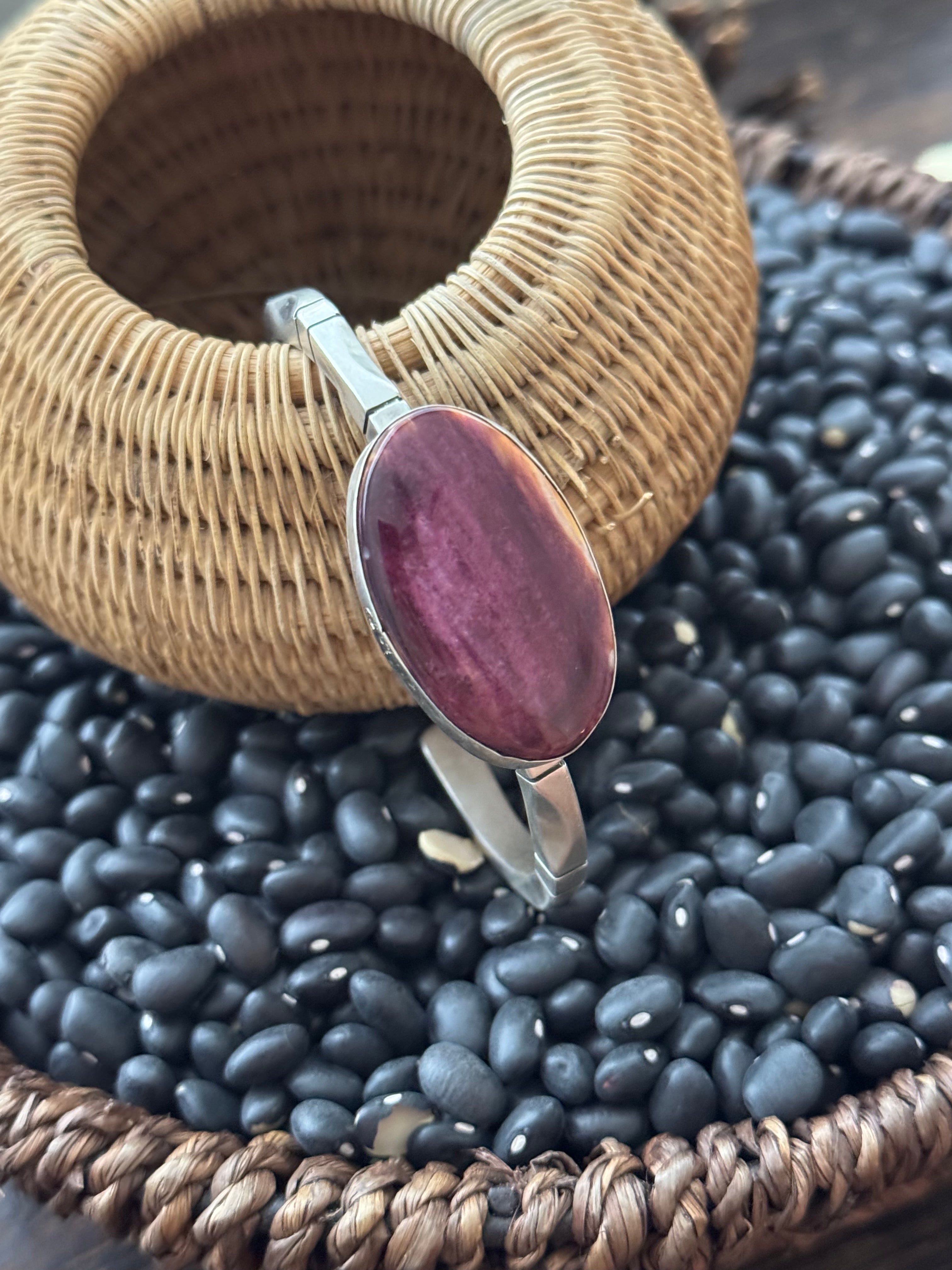 Navajo Made Purple Spiny Oyster & Sterling Silver Cuff Bracelet