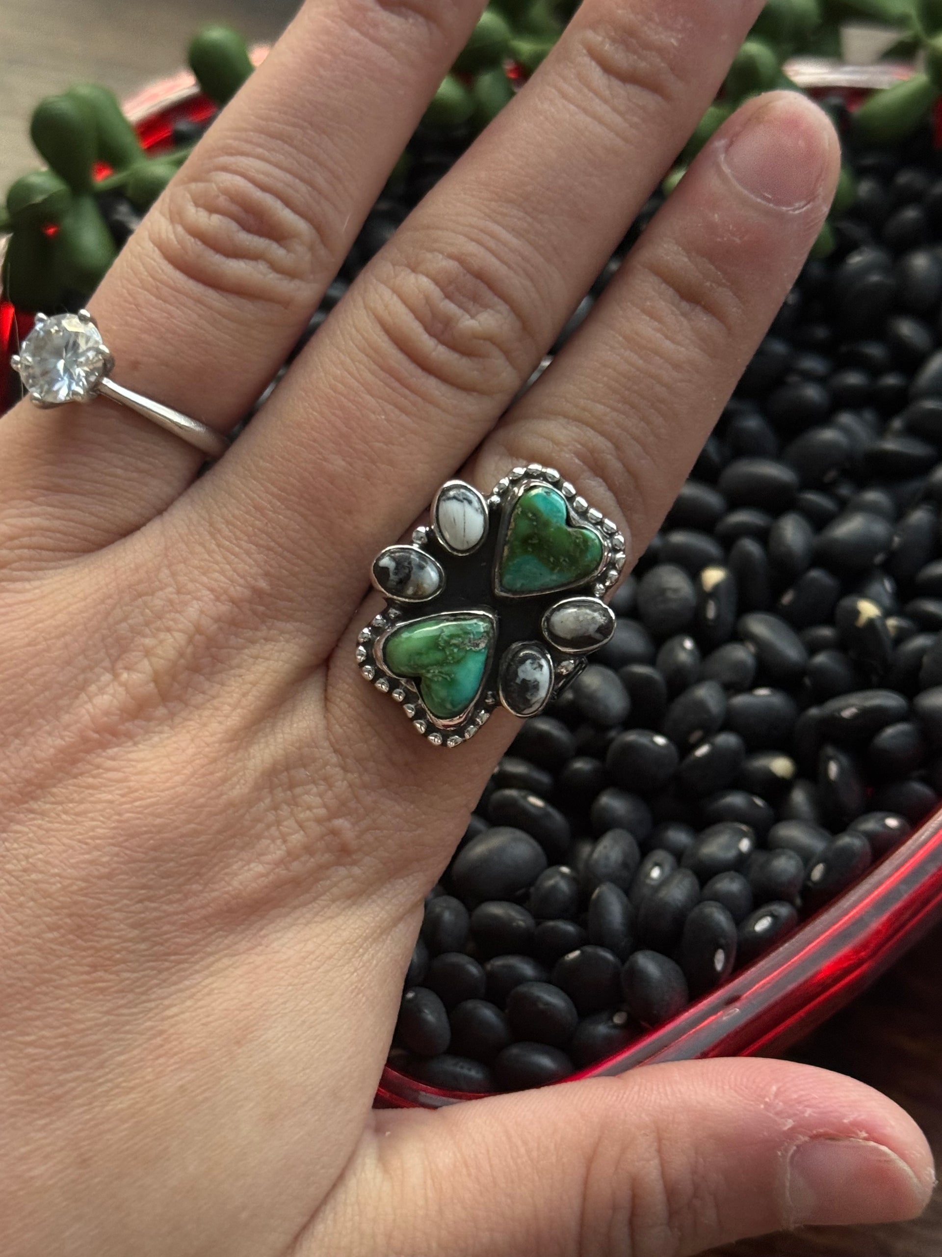 Southwest Handmade Multi Stone & Sterling Silver Adjustable Cluster Ring