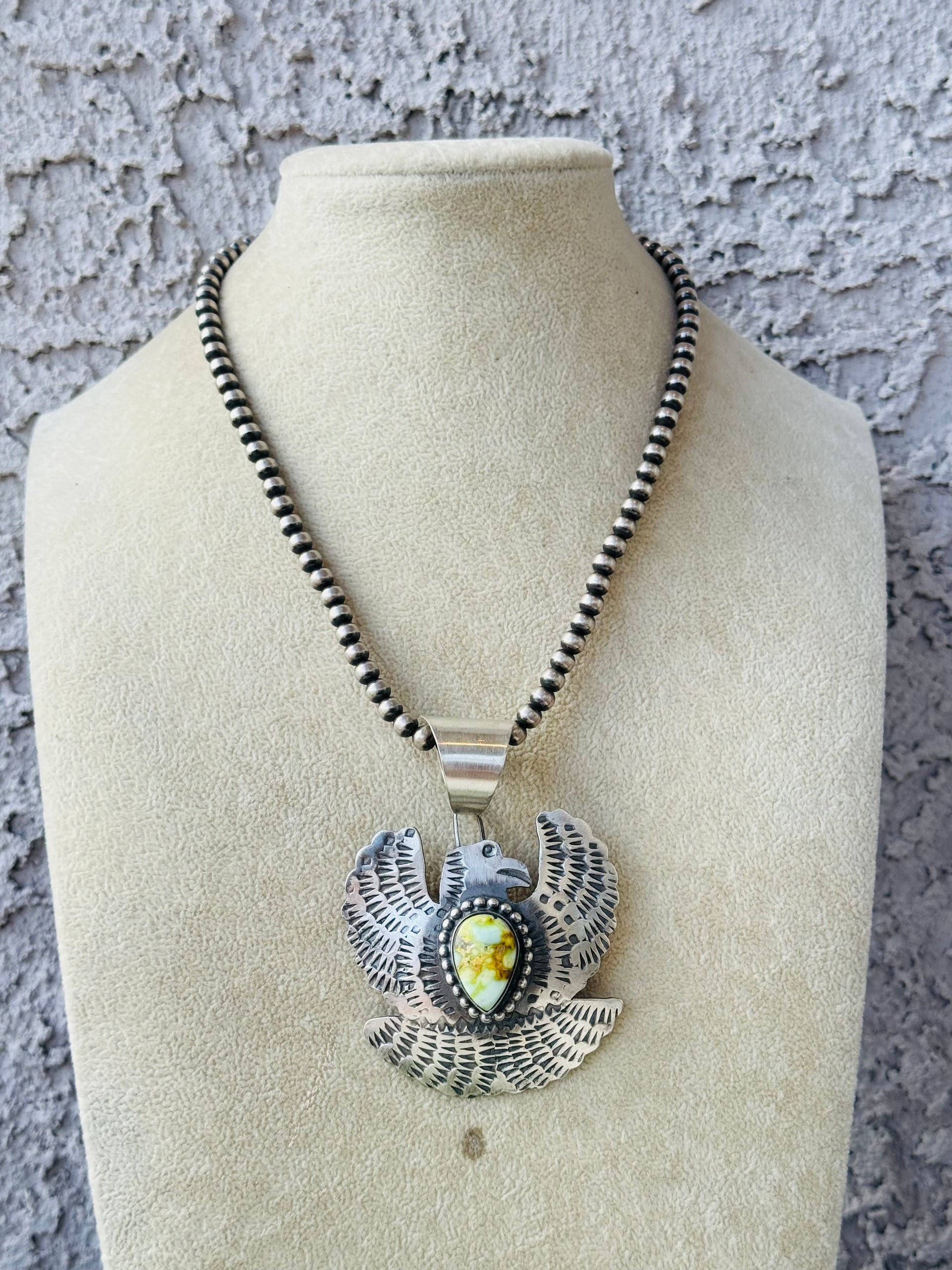 Chimney Butte Palomino Variscite & Sterling Silver Thunderbird Pendant