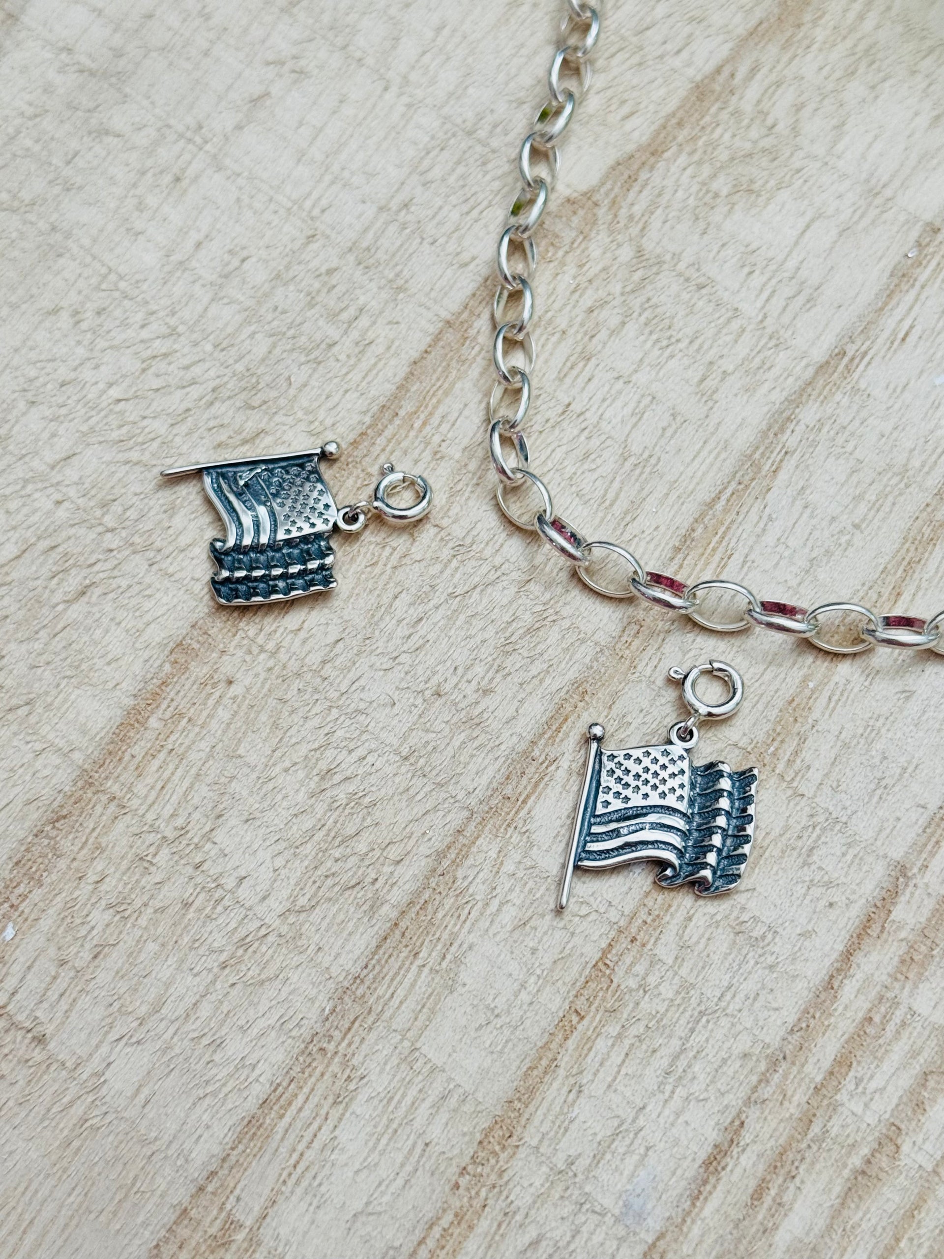 Navajo Made Sterling Silver American Flag Cast Charms
