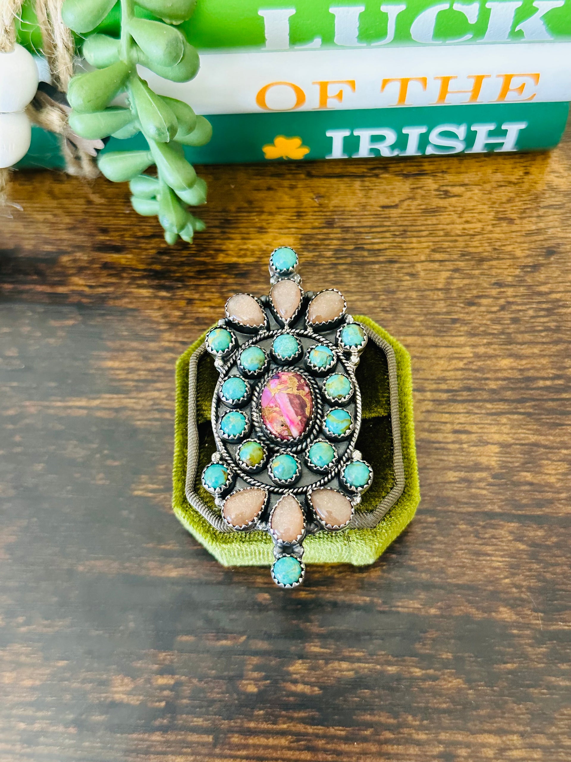 Southwest Handmade Multi Stone & Sterling Silver Adjustable Cluster Ring