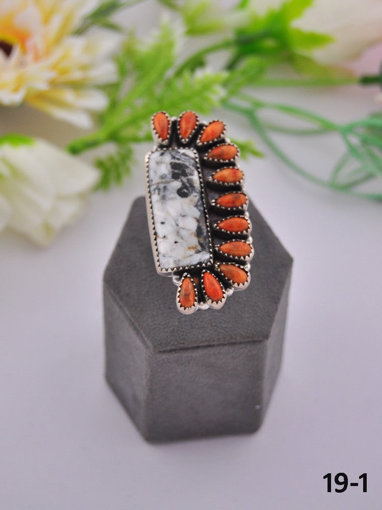 Southwest Made Multi Stone & Sterling Sliver Cluster Adjustable Ring