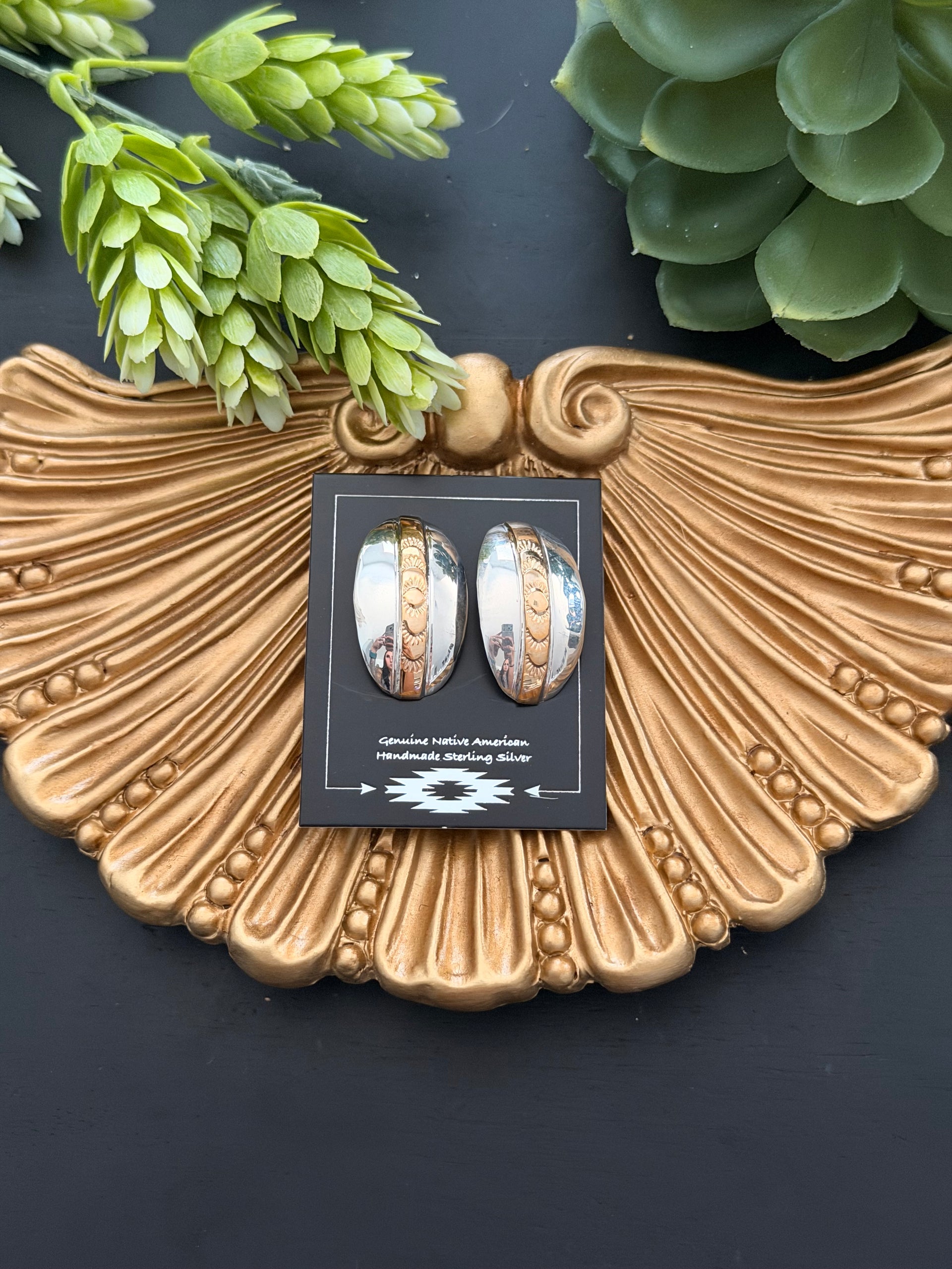 Navajo Made 14K Gold Fill & Sterling Silver Post Hoop Earrings