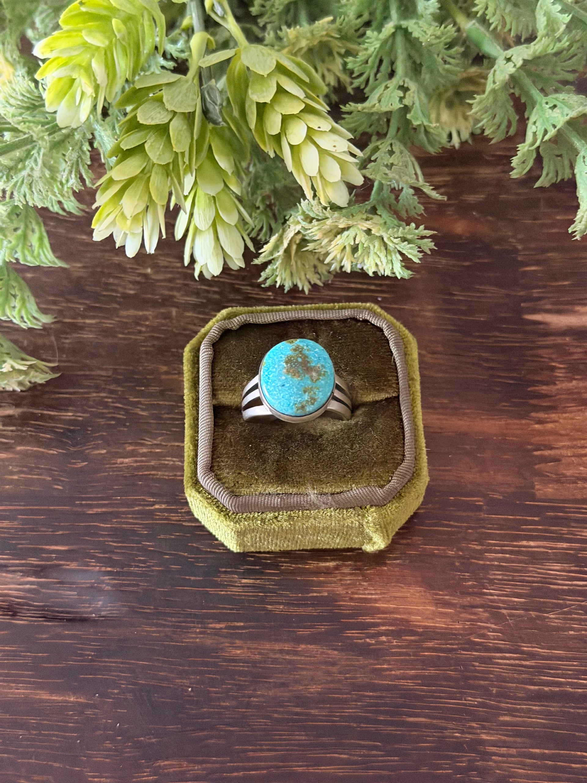 Navajo Made Sonoran Mountain Turquoise & Sterling Silver Ring Size 9.5