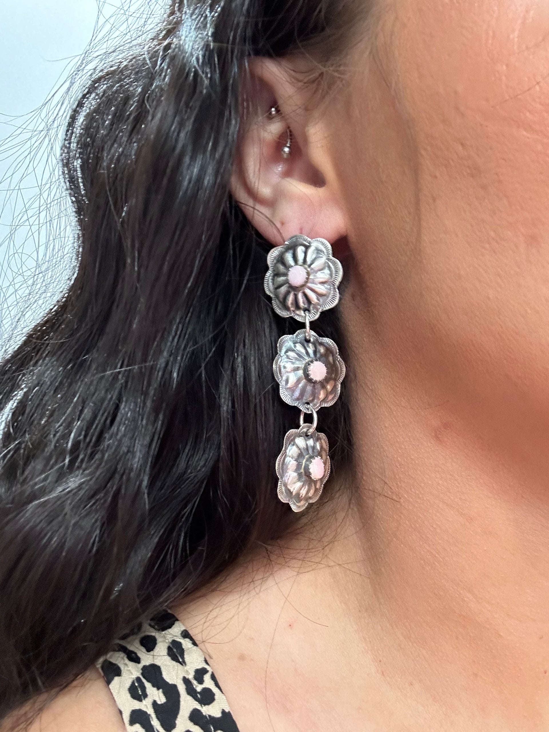 Navajo Made Pink Conch  & Sterling Silver Post Earrings