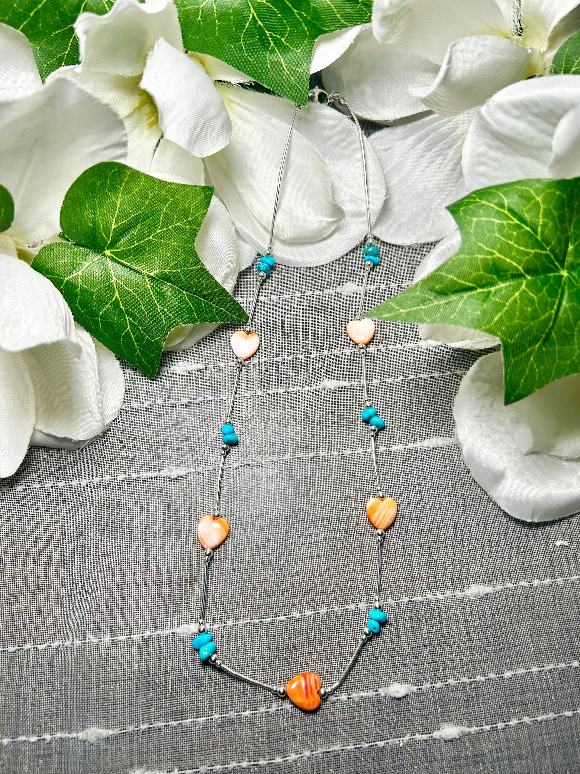 Navajo Made Strung Multi Stone & Sterling Silver Necklace