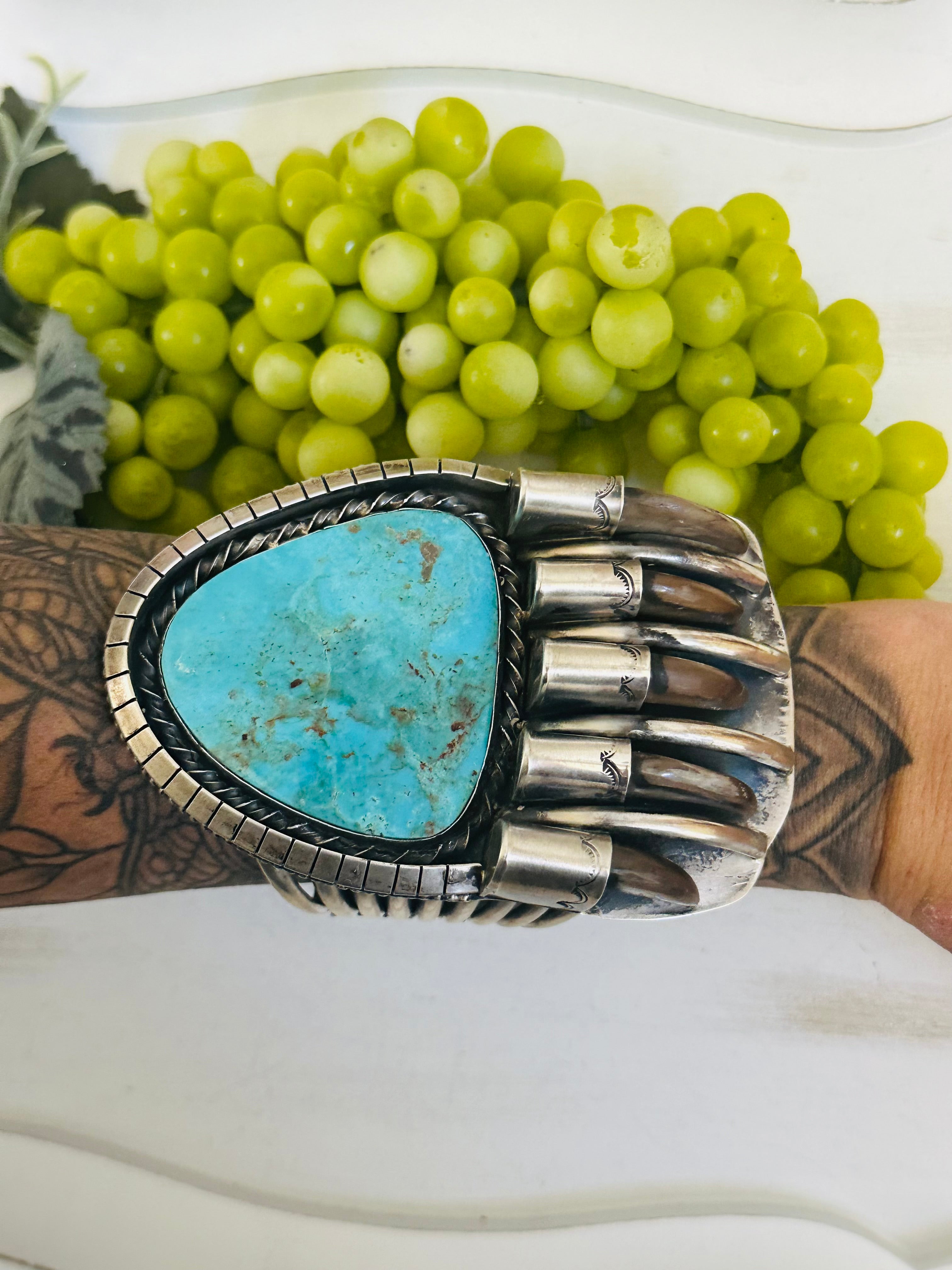 Tony Yazzie Kingman Turquoise & Sterling Silver Bear Claw Cuff Bracelet