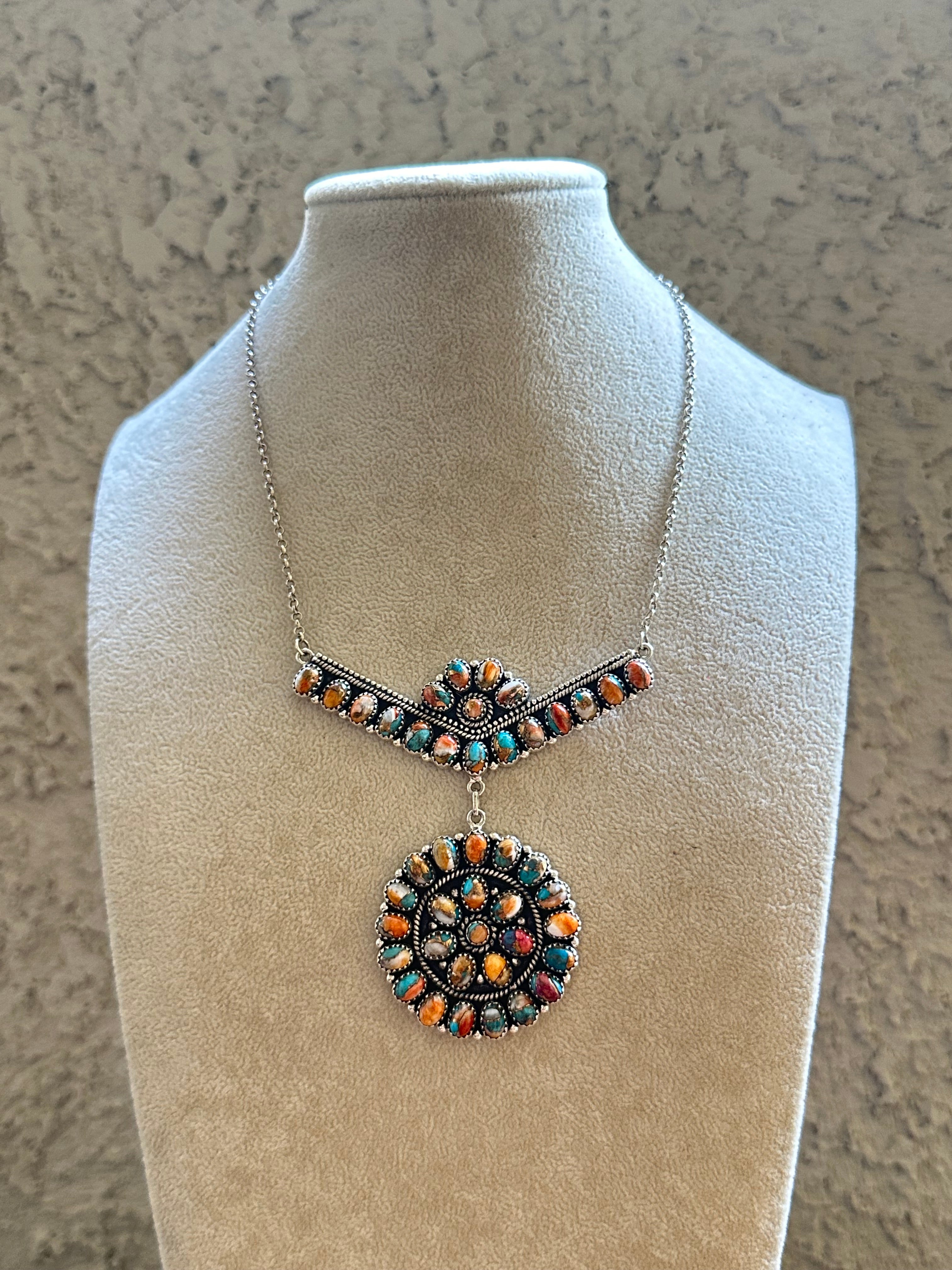 Southwest Handmade Mohave Turquoise & Sterling Silver Cluster Necklace