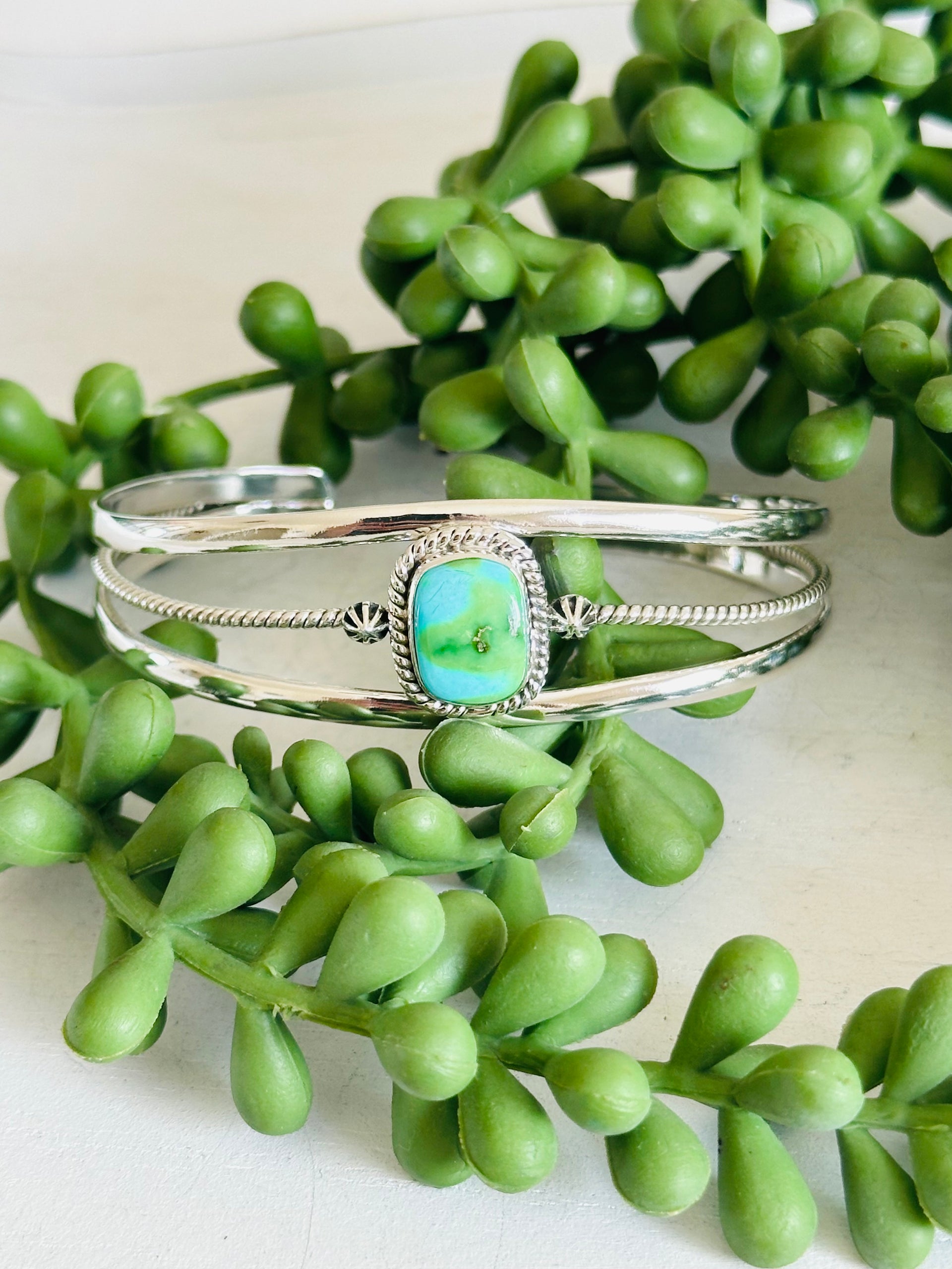 Southwest Made Sonoran Gold Turquoise & Sterling Silver Cuff Bracelet