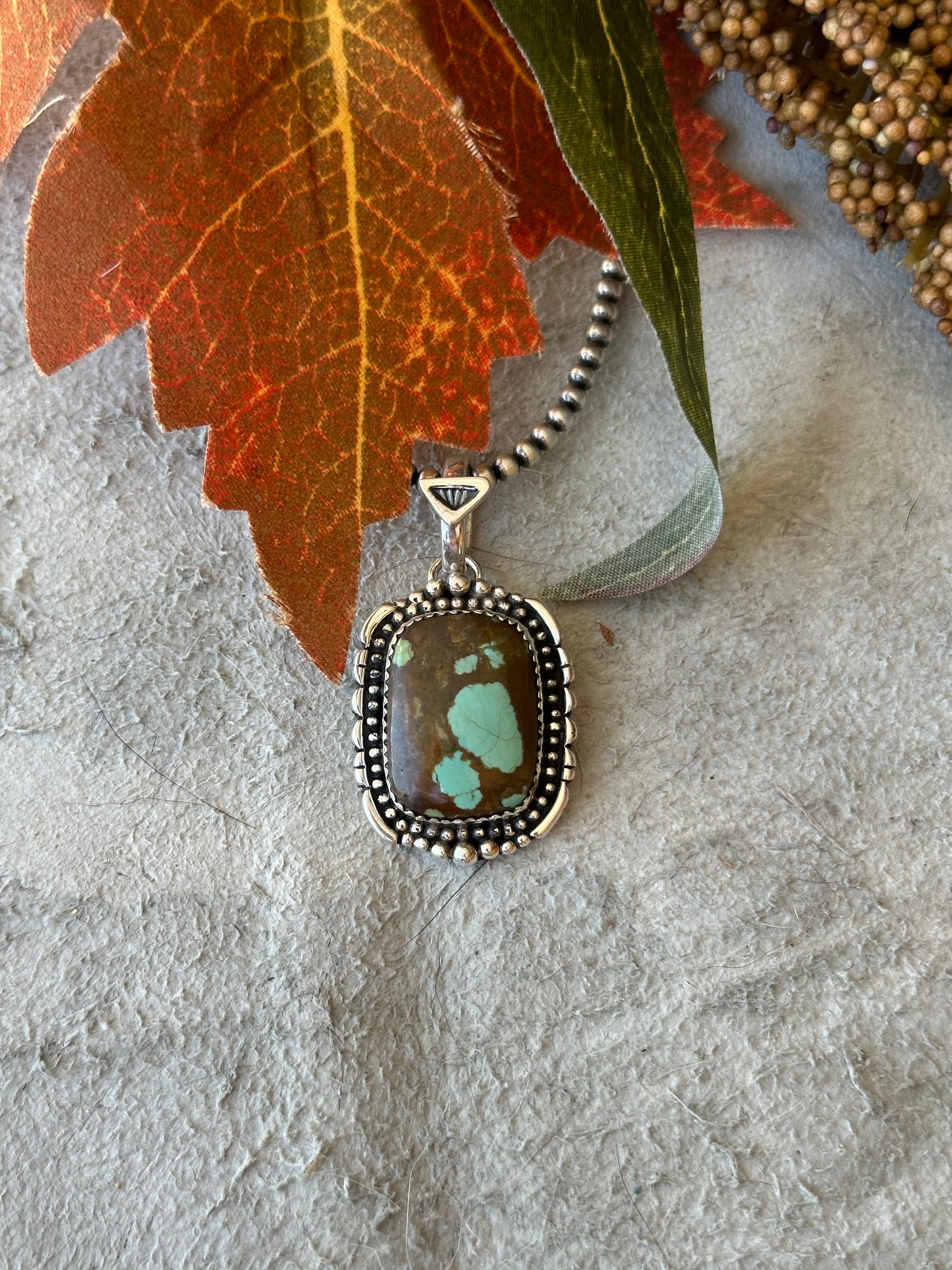 Southwest Handmade #8 Turquoise & Sterling Silver Pendant