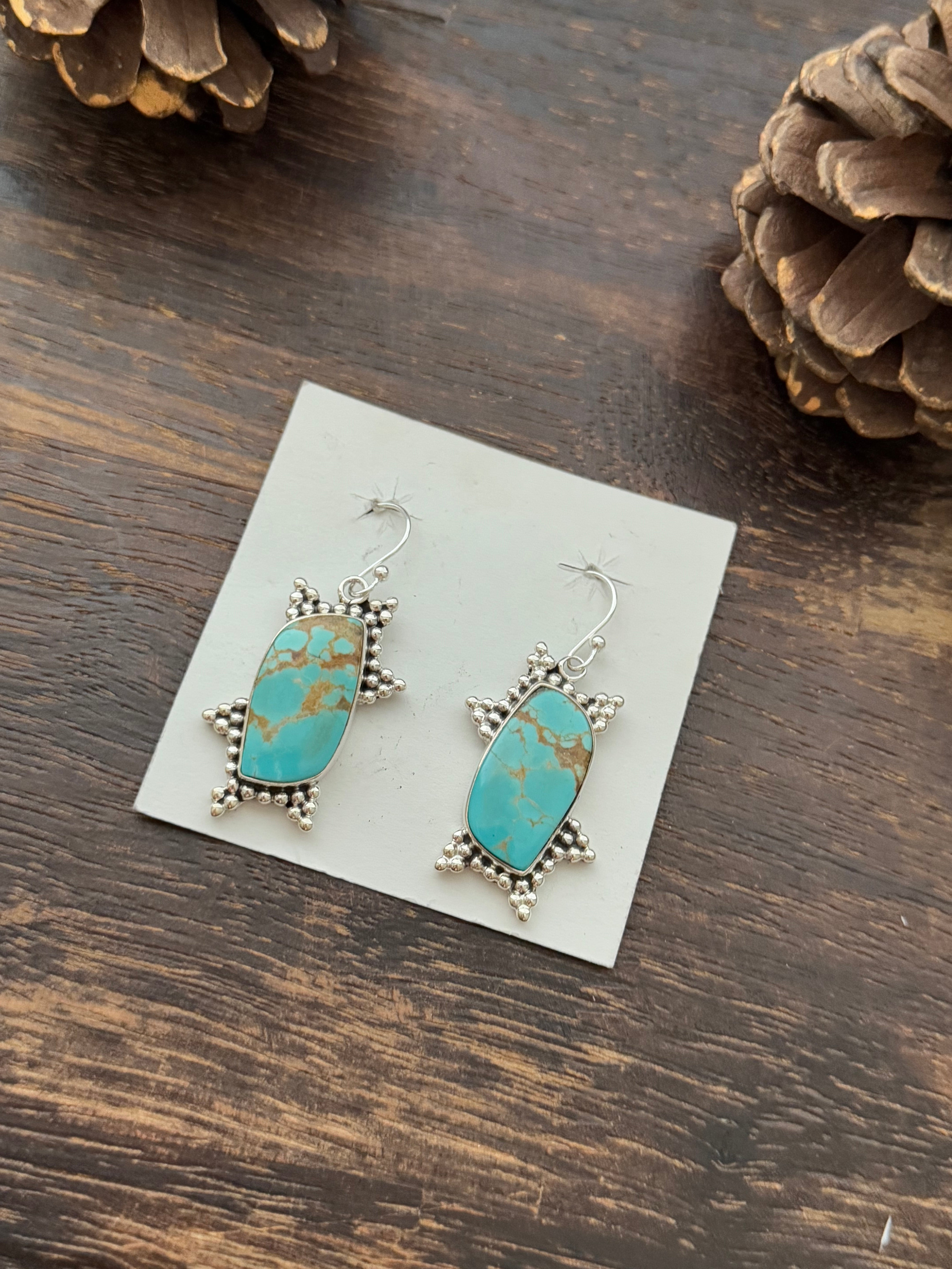 Southwest Handmade #8 Turquoise & Sterling Silver Dangle Earrings