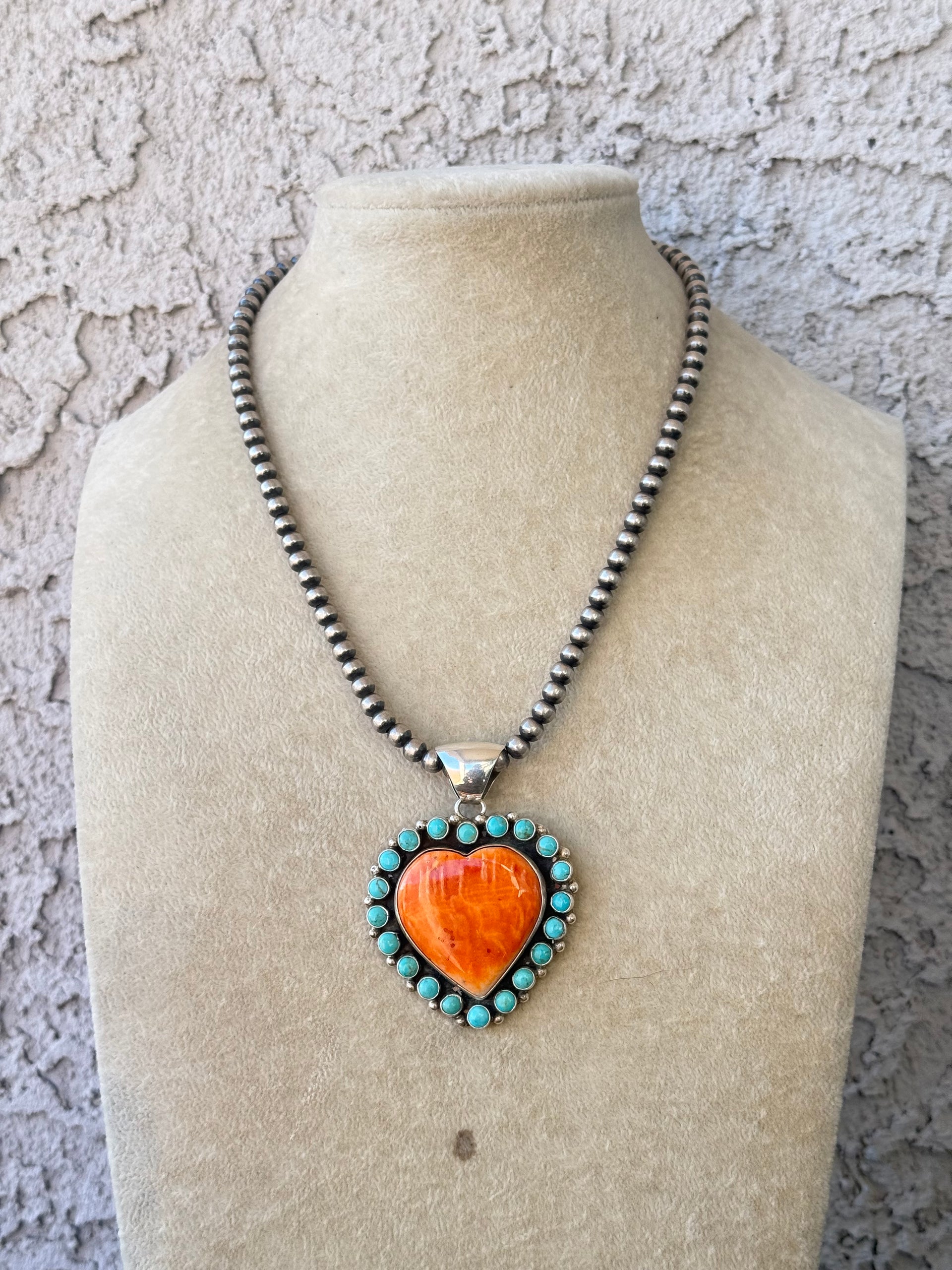 Peggy Skeets Multi Stone & Sterling Silver Cluster Heart Pendant