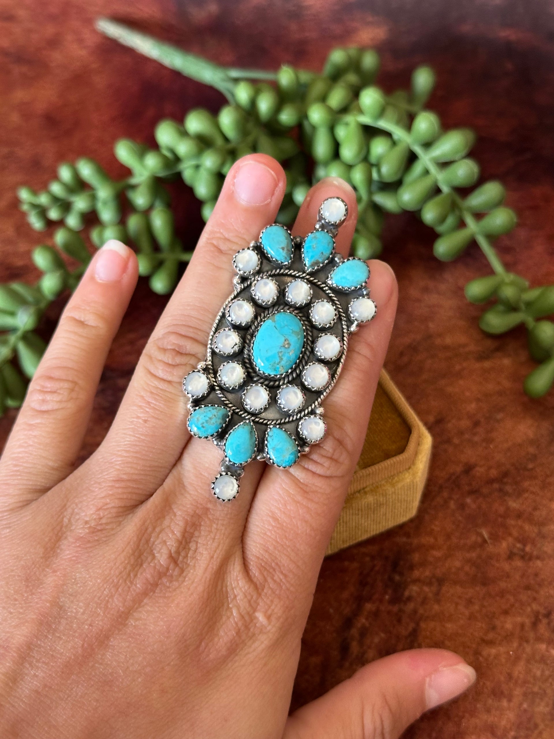 Southwest Handmade Multi Stone & Sterling Silver Adjustable Cluster Ring