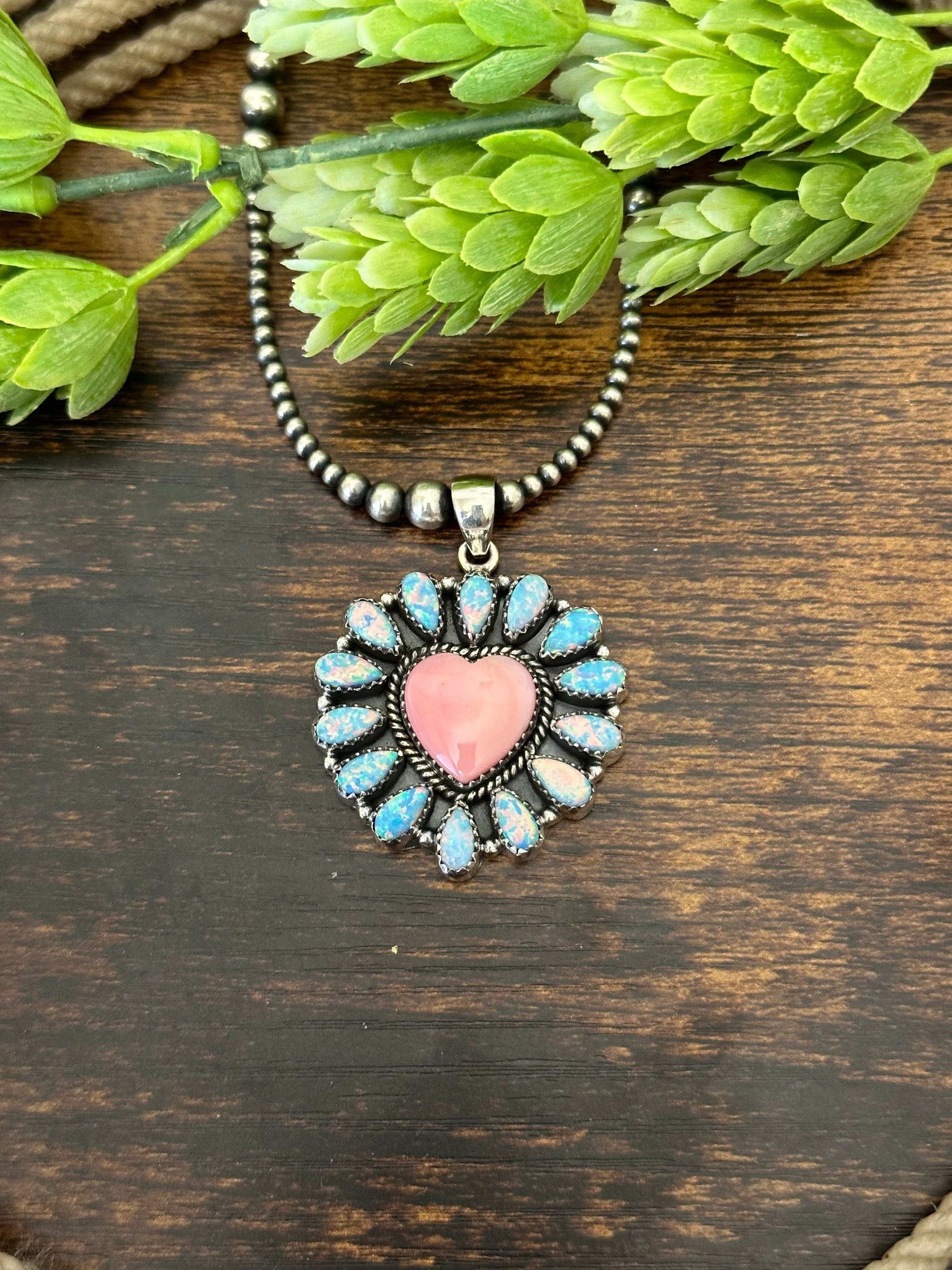 Southwest Handmade Multi Stone & Sterling Silver Cluster Heart Pendant