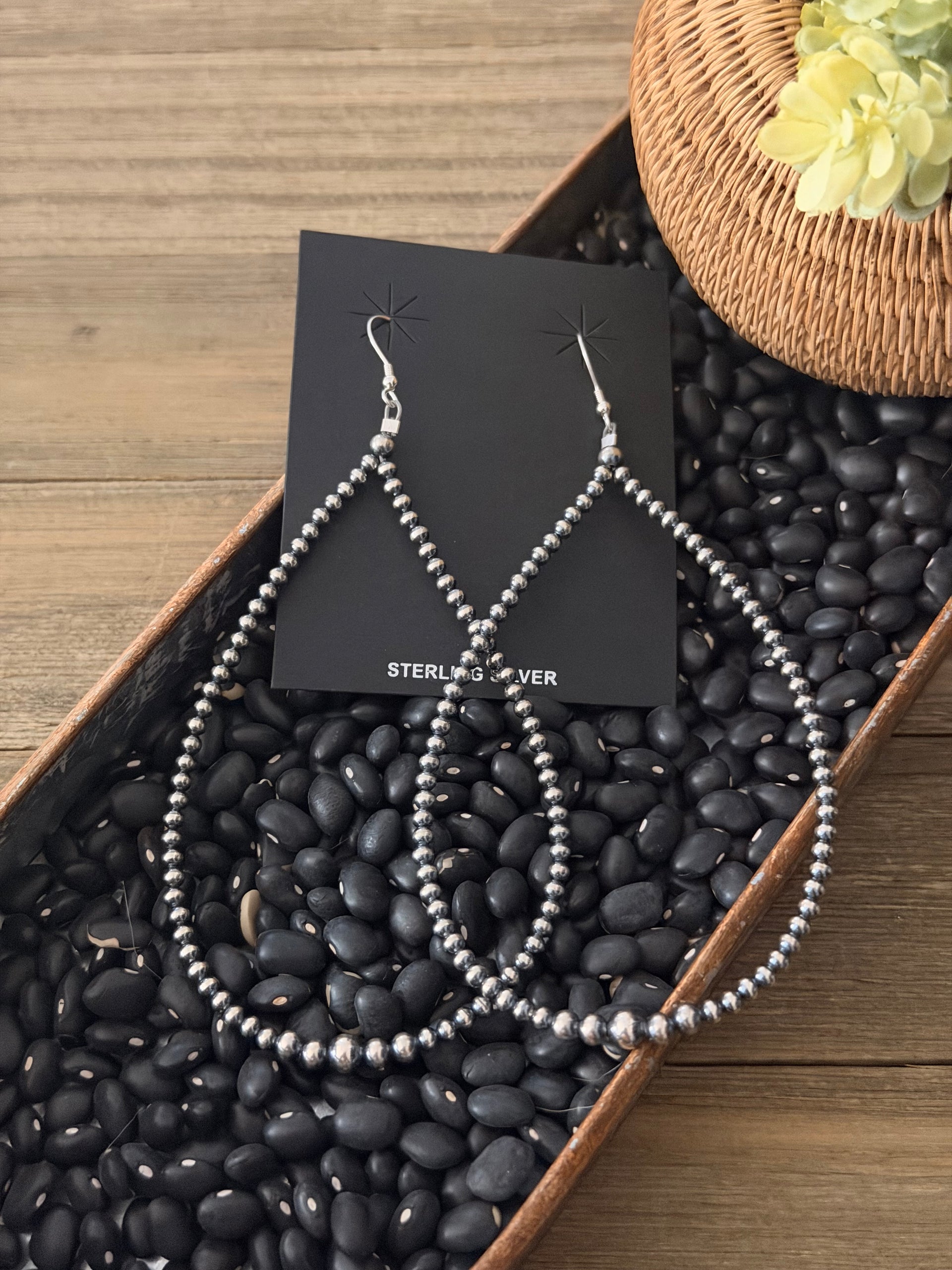 Navajo Strung Machine Made Sterling Silver Graduated Pearl Dangle Earrings