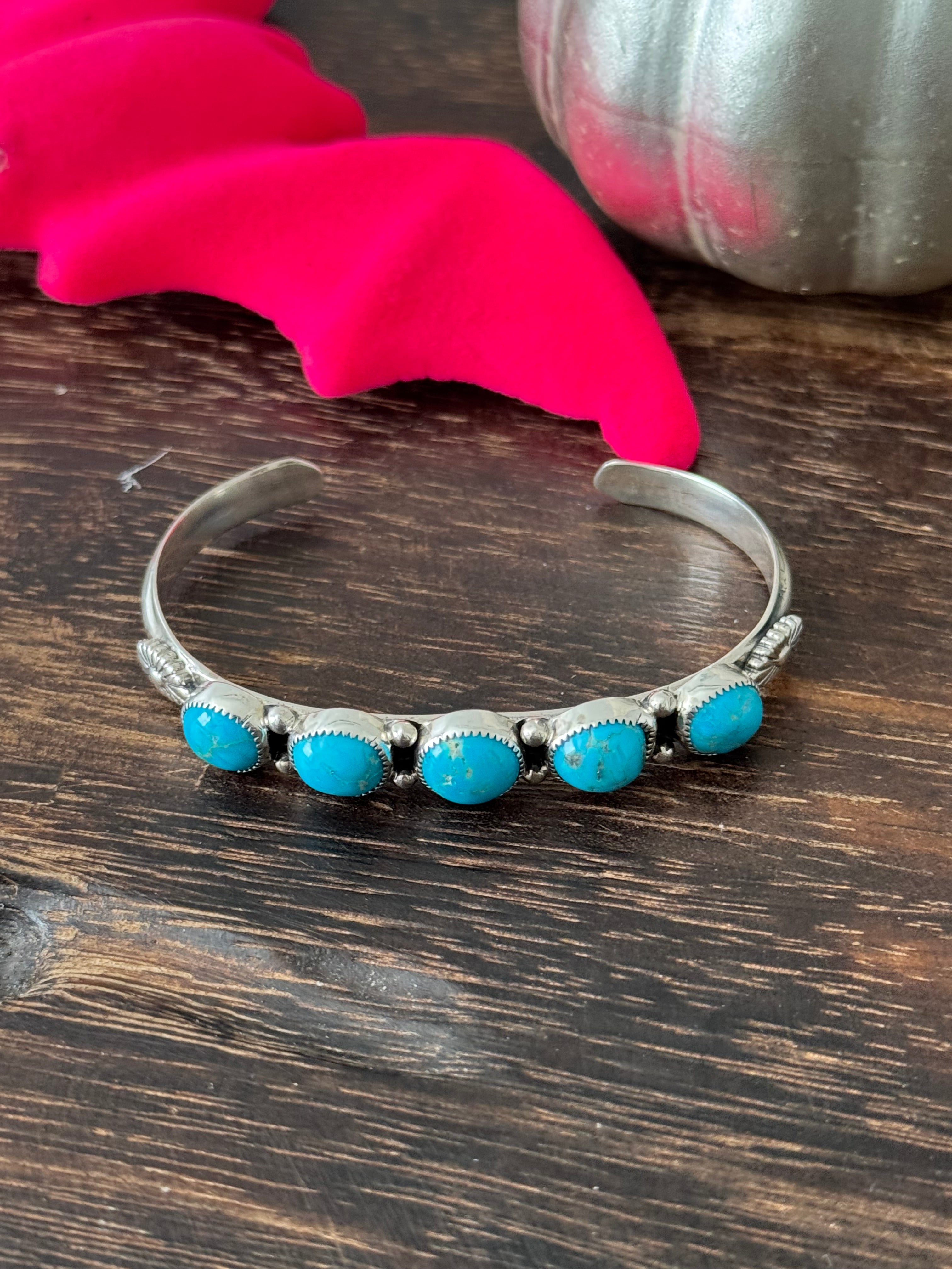 Navajo Made Kingman Turquoise & Sterling Silver Cuff Bracelet