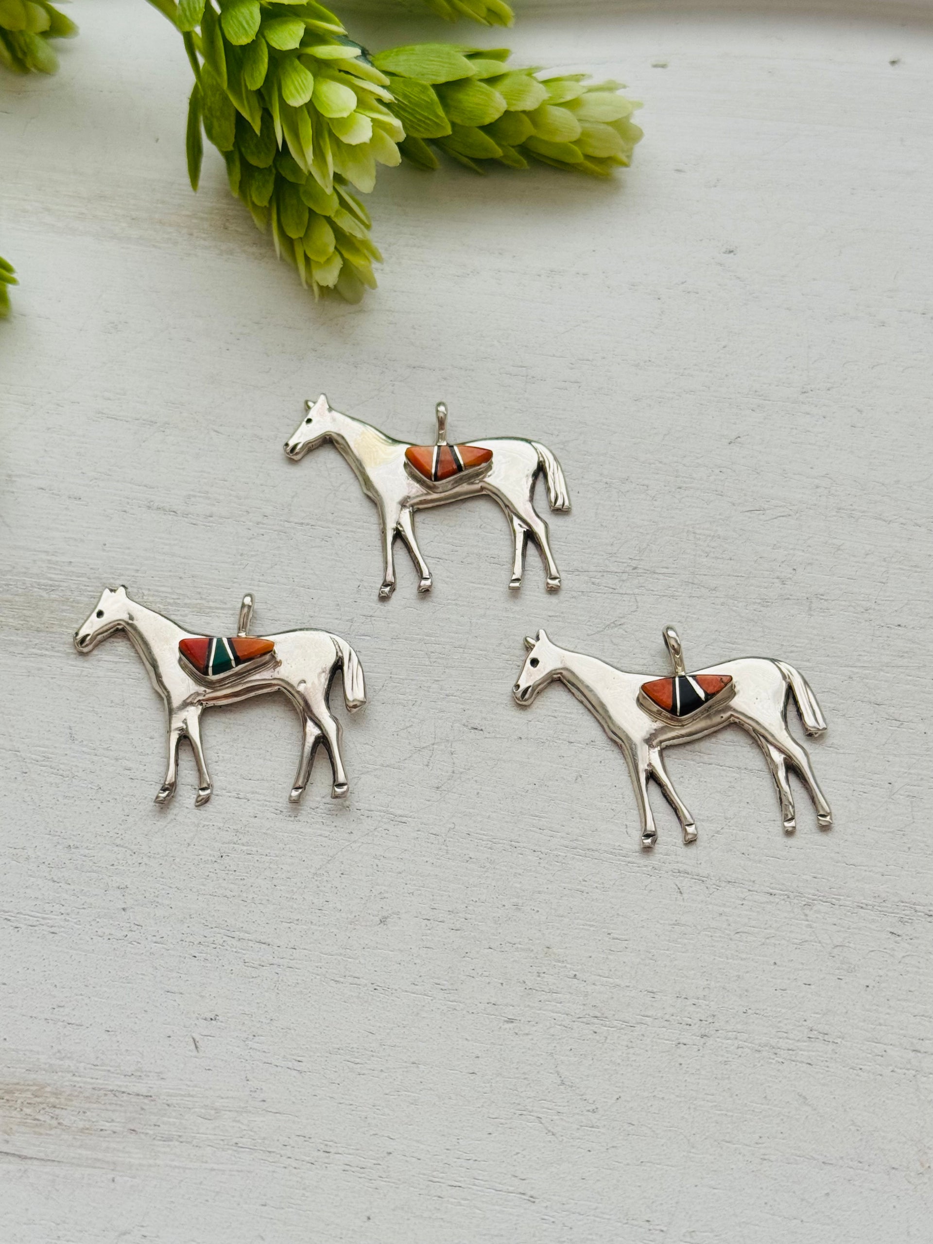 Joe Martinez Multi Stone & Sterling Silver Inlay Horse Pendant