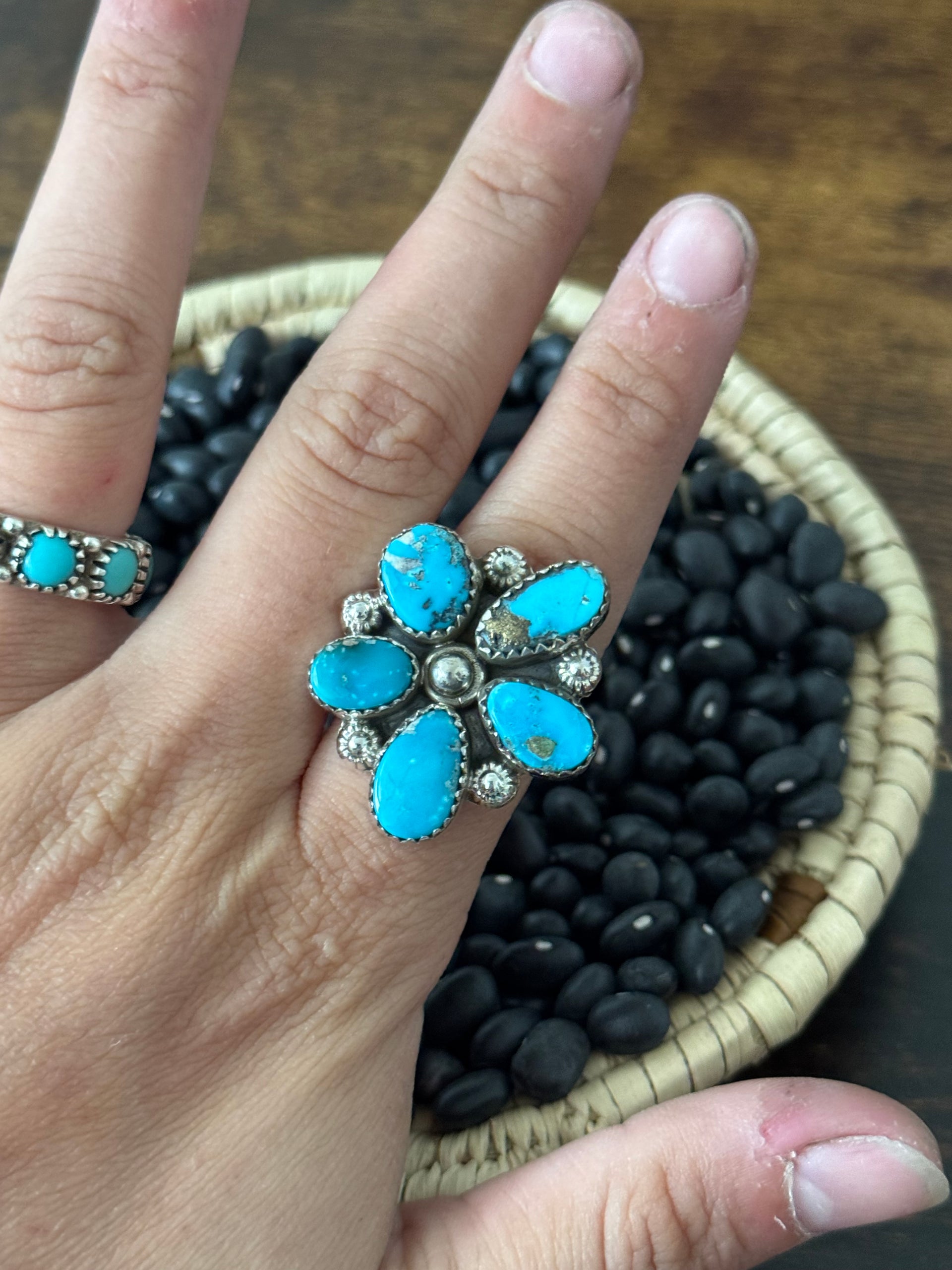 Southwest Handmade Valley Blue Turquoise & Sterling Silver Adjustable Cluster Ring