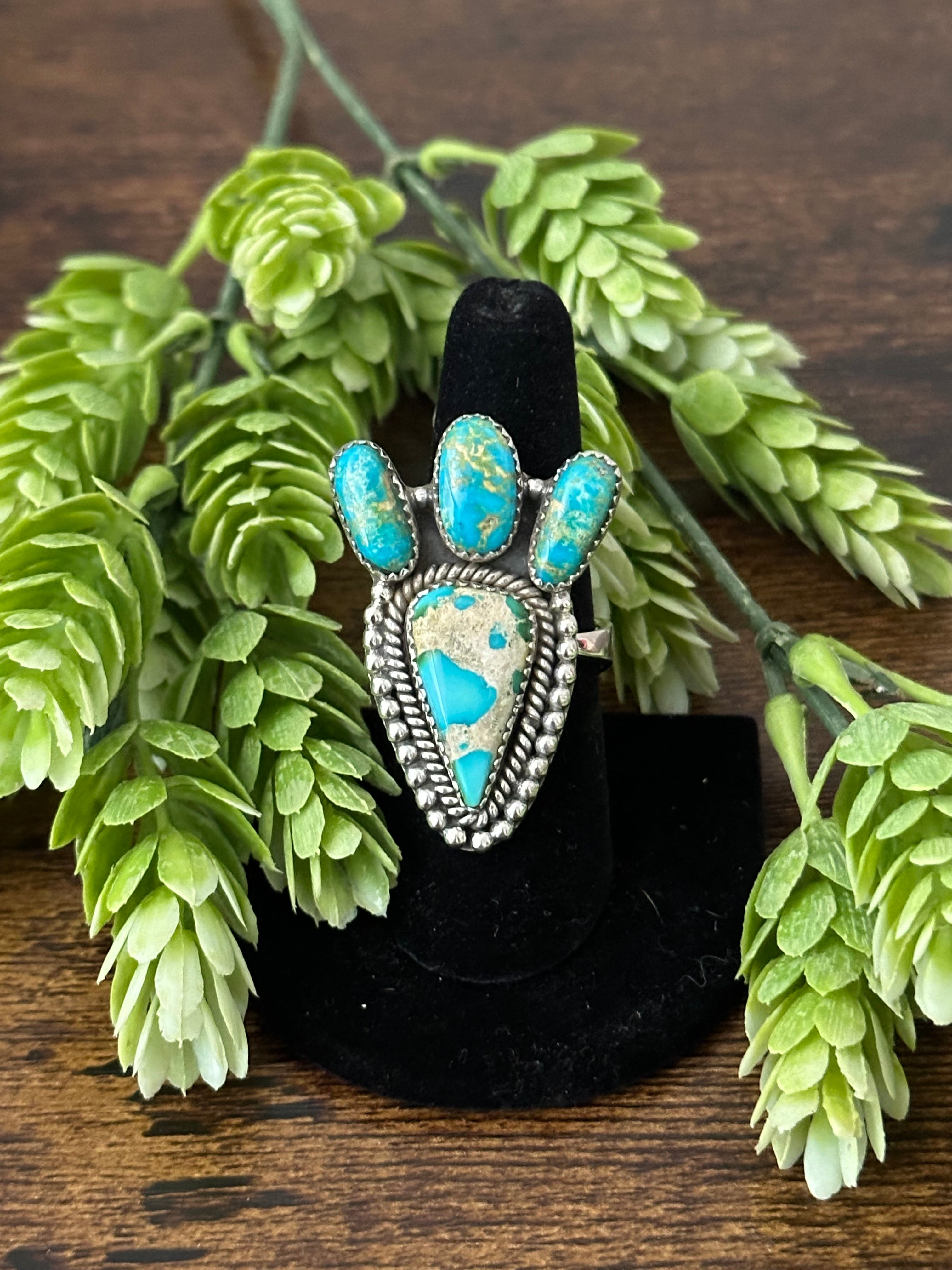 Southwest Handmade Sonoran Mountain Turquoise & Sterling Silver Adjustable Ring