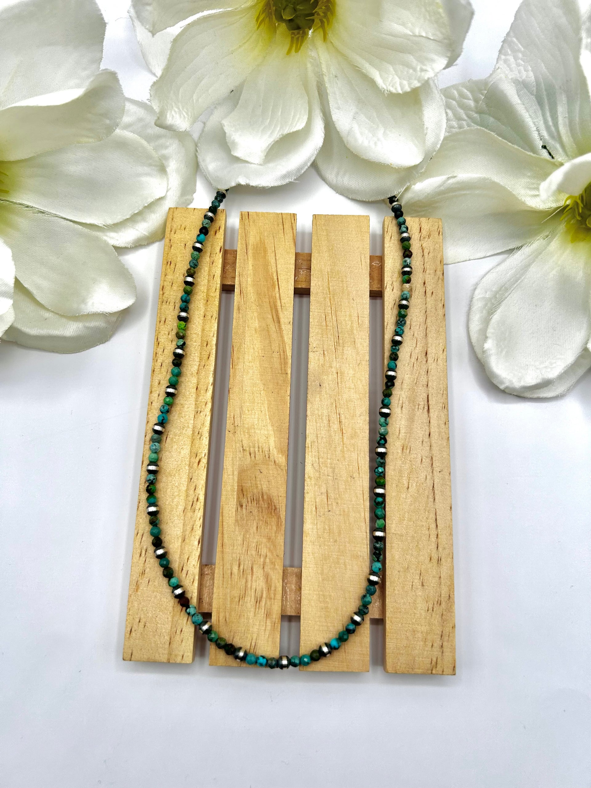 Navajo Made Strung Hubei Turquoise & Sterling Silver Necklace