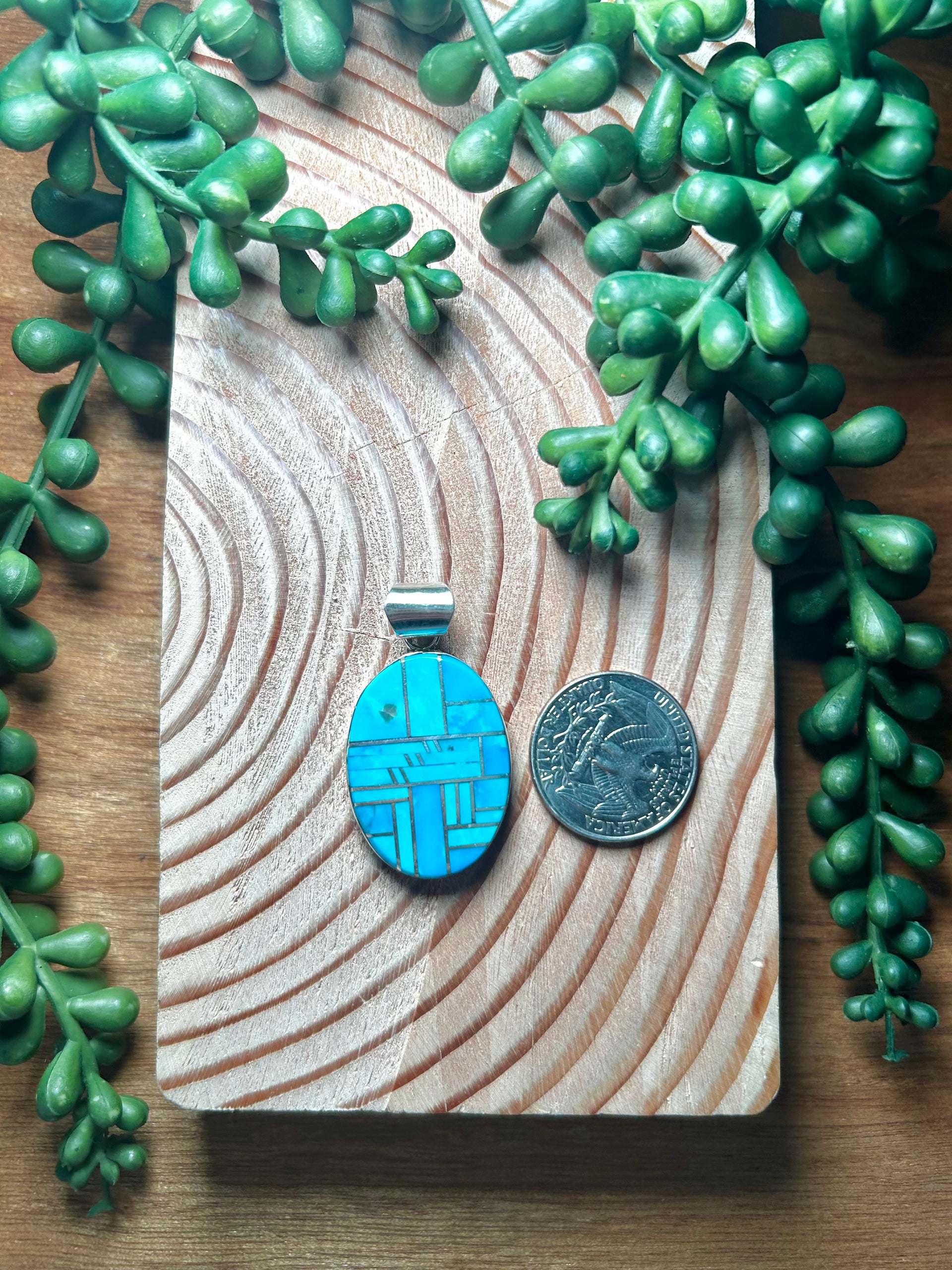 Navajo Made Kingman Turquoise & Sterling Silver Pendant