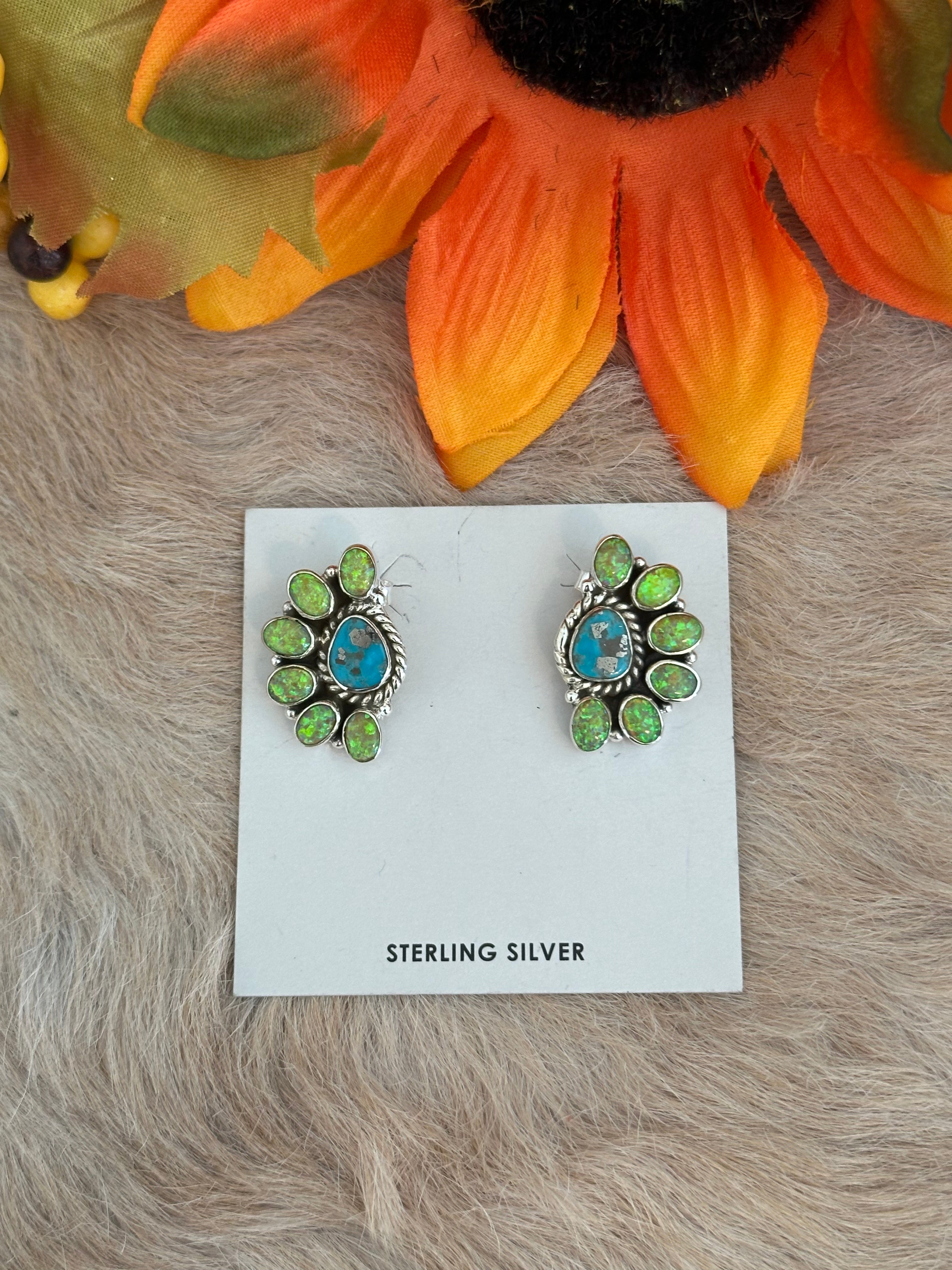 Southwest Handmade Multi Stone & Sterling Silver Post Earrings