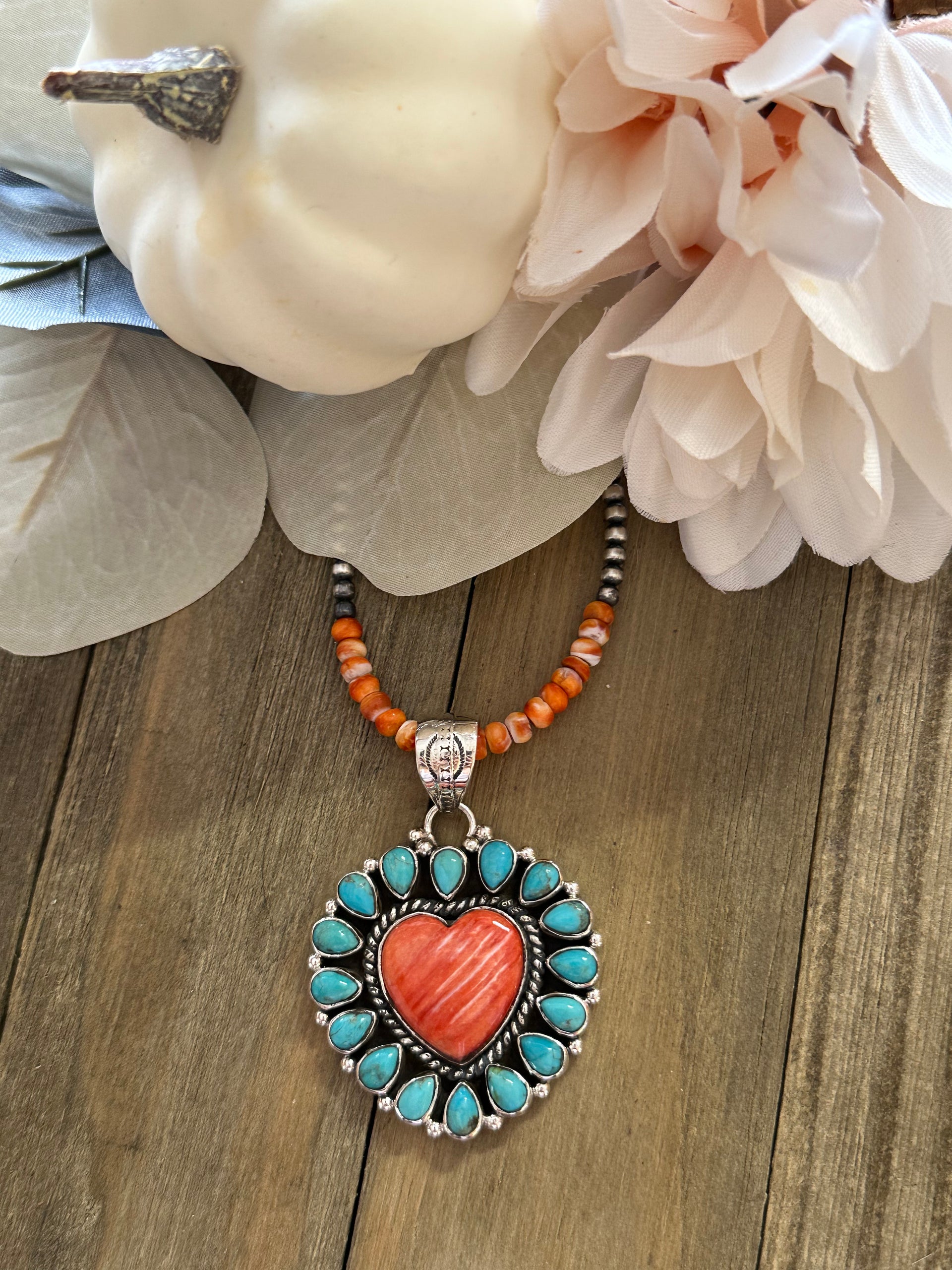 Southwest Handmade Multi Stone & Sterling Silver Heart Pendant