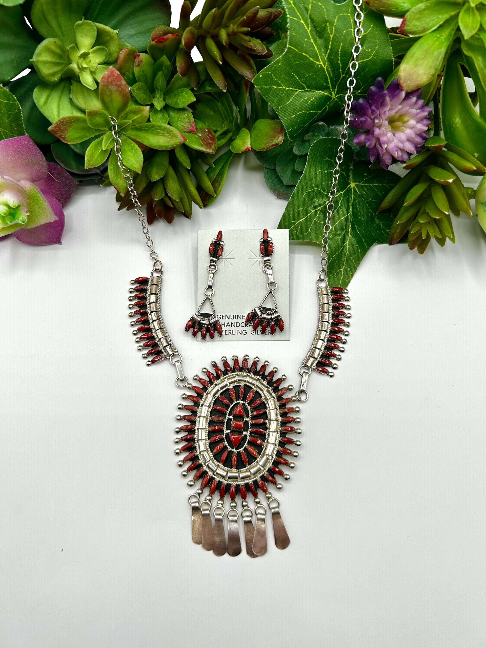 Evonne Histilo Coral & Sterling Silver Necklace Set