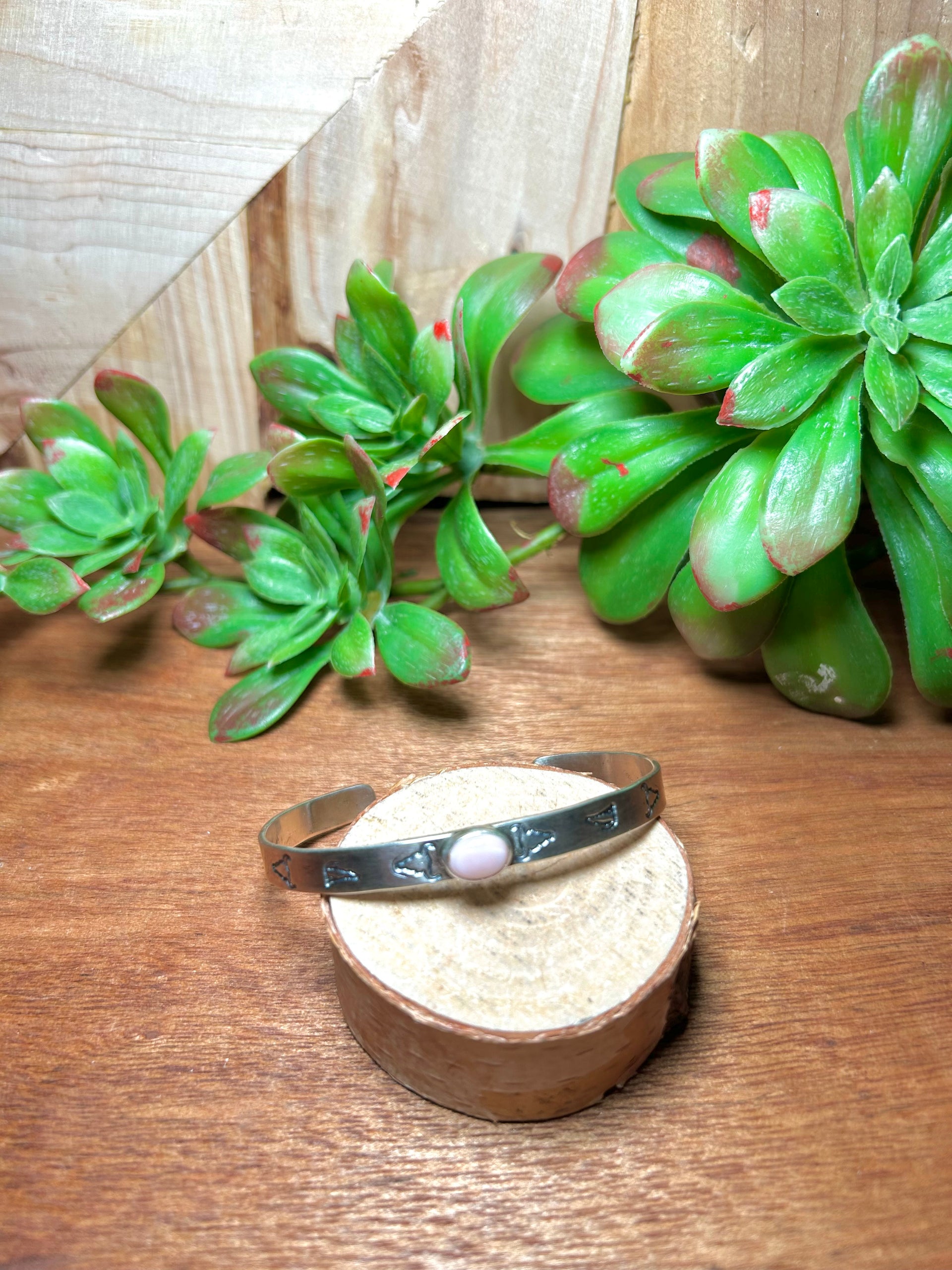 Navajo Made Pink Conch & Sterling Silver Cuff Bracelet