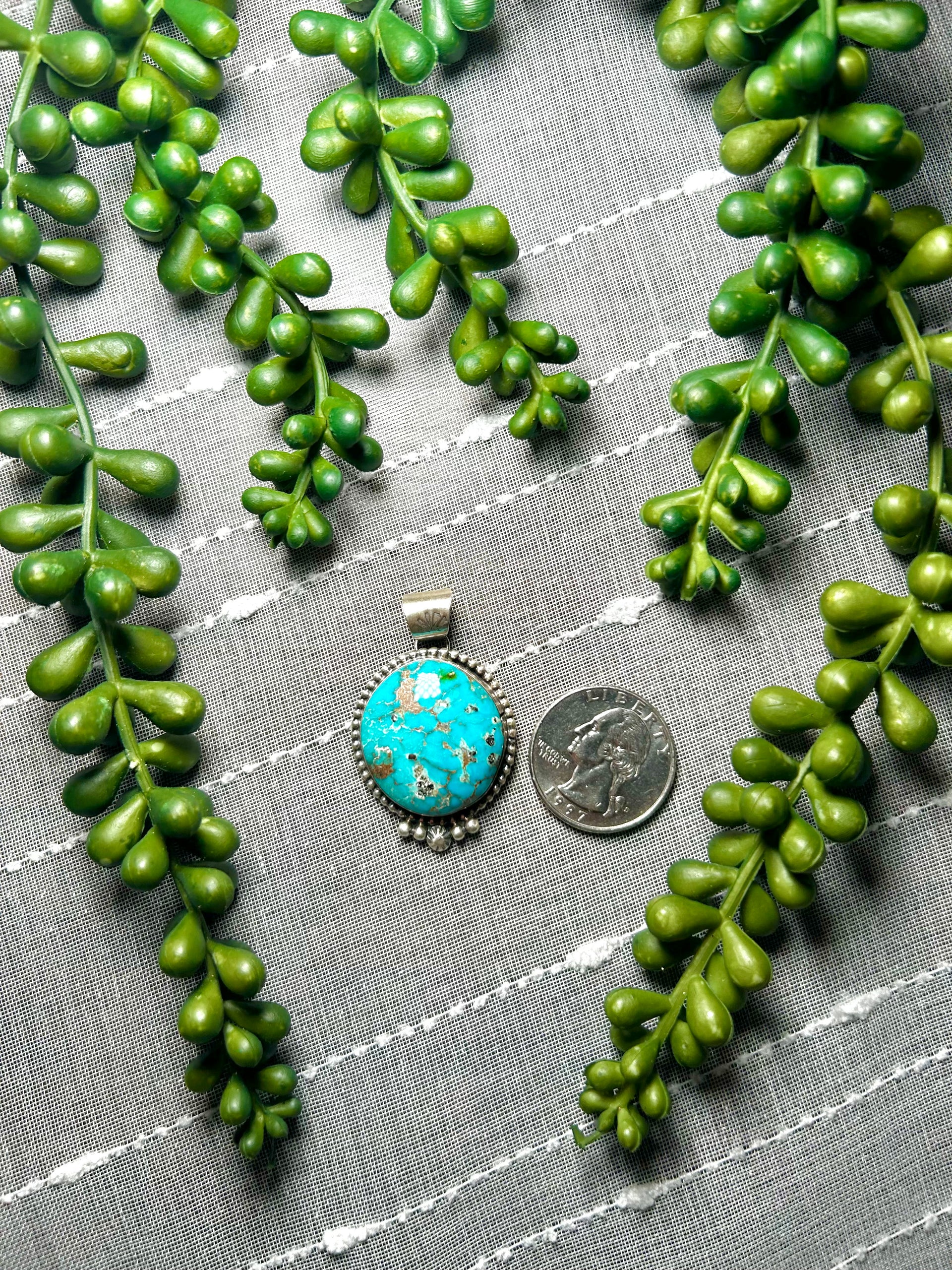 Navajo Made Sonoran Mountain Turquoise & Sterling Silver Pendant