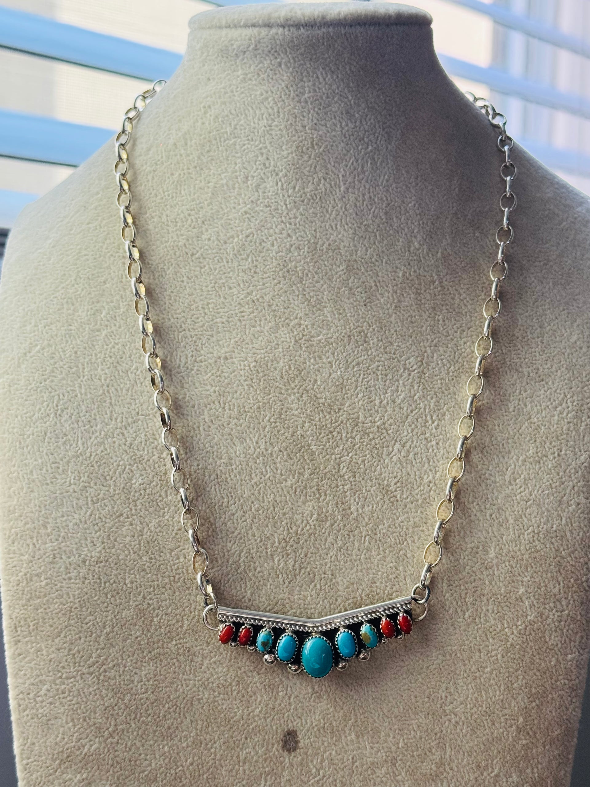 Navajo Made Multi Stone & Sterling Silver Necklace