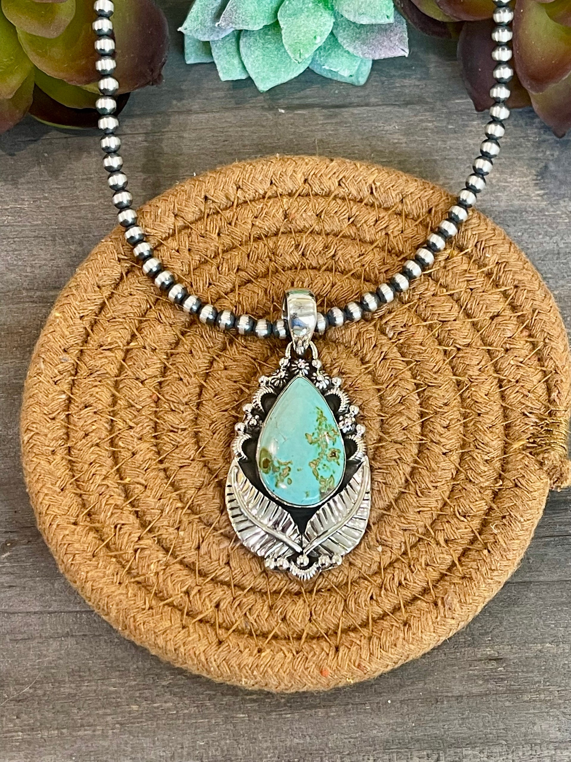 Southwest Handmade Sonoran Mountain Turquoise & Sterling Silver Pendant