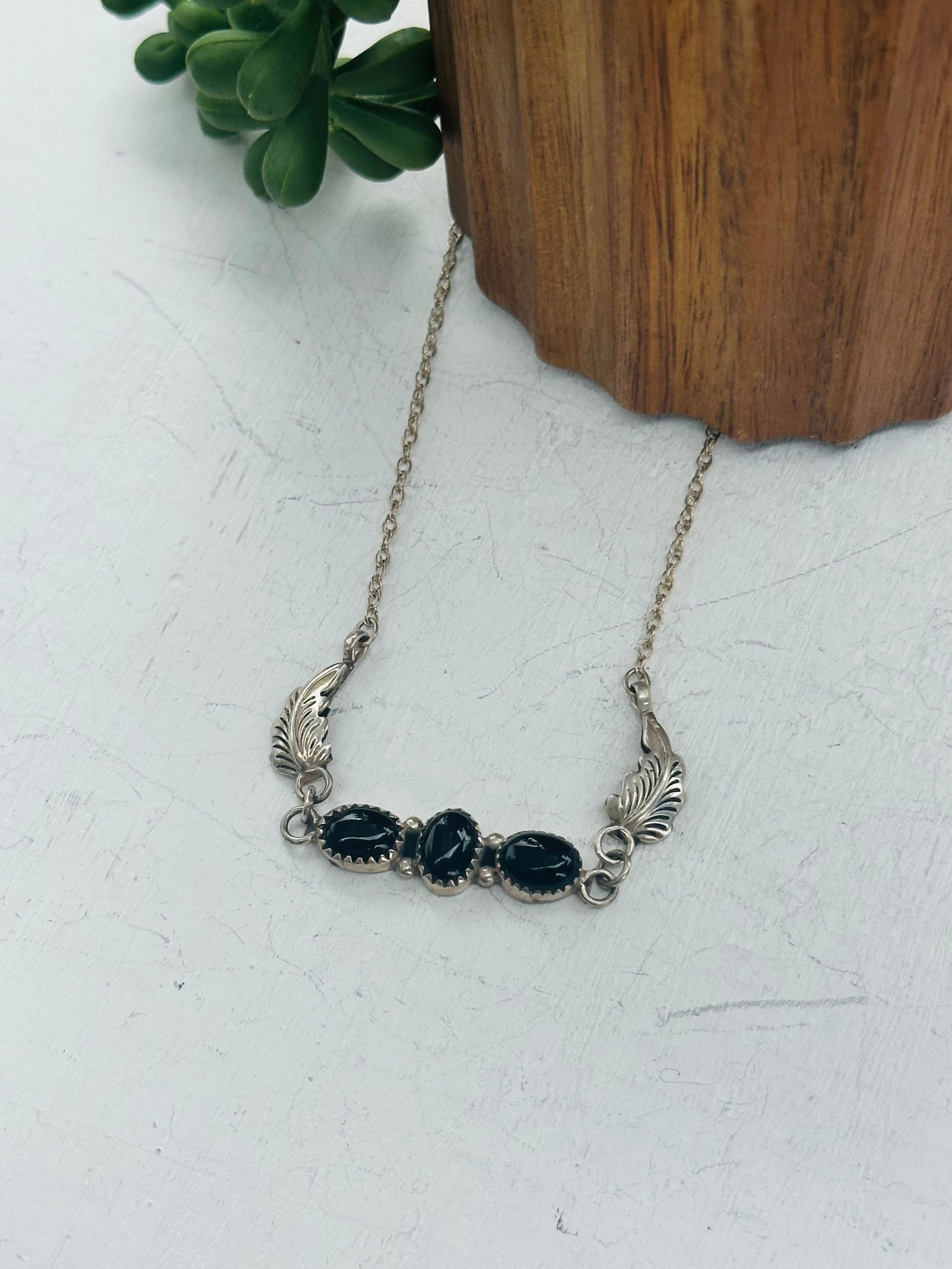 Navajo Made Onyx & Sterling Silver Necklace