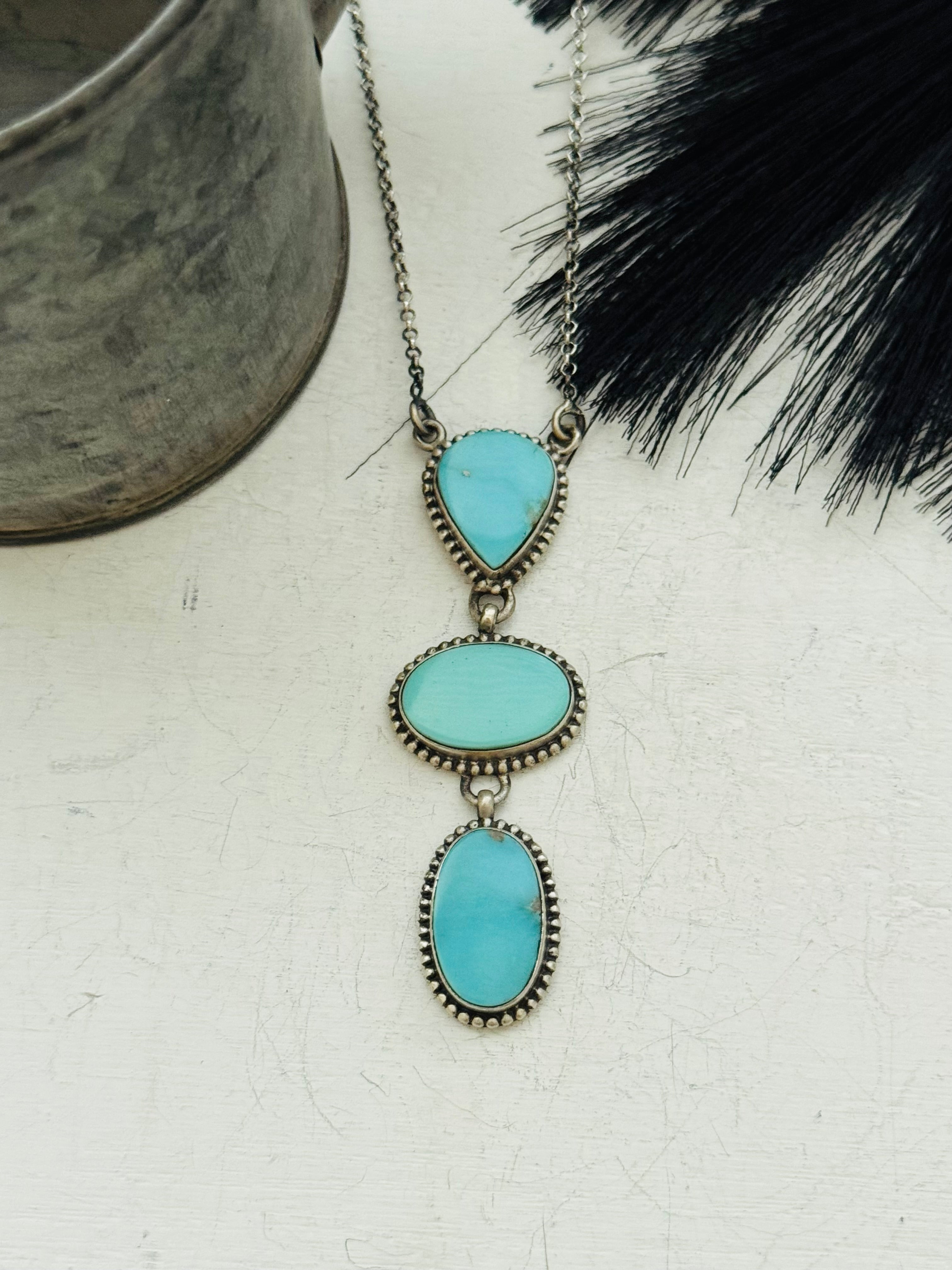 Southwest Handmade Kingman Turquoise & Sterling Silver Chain Necklace