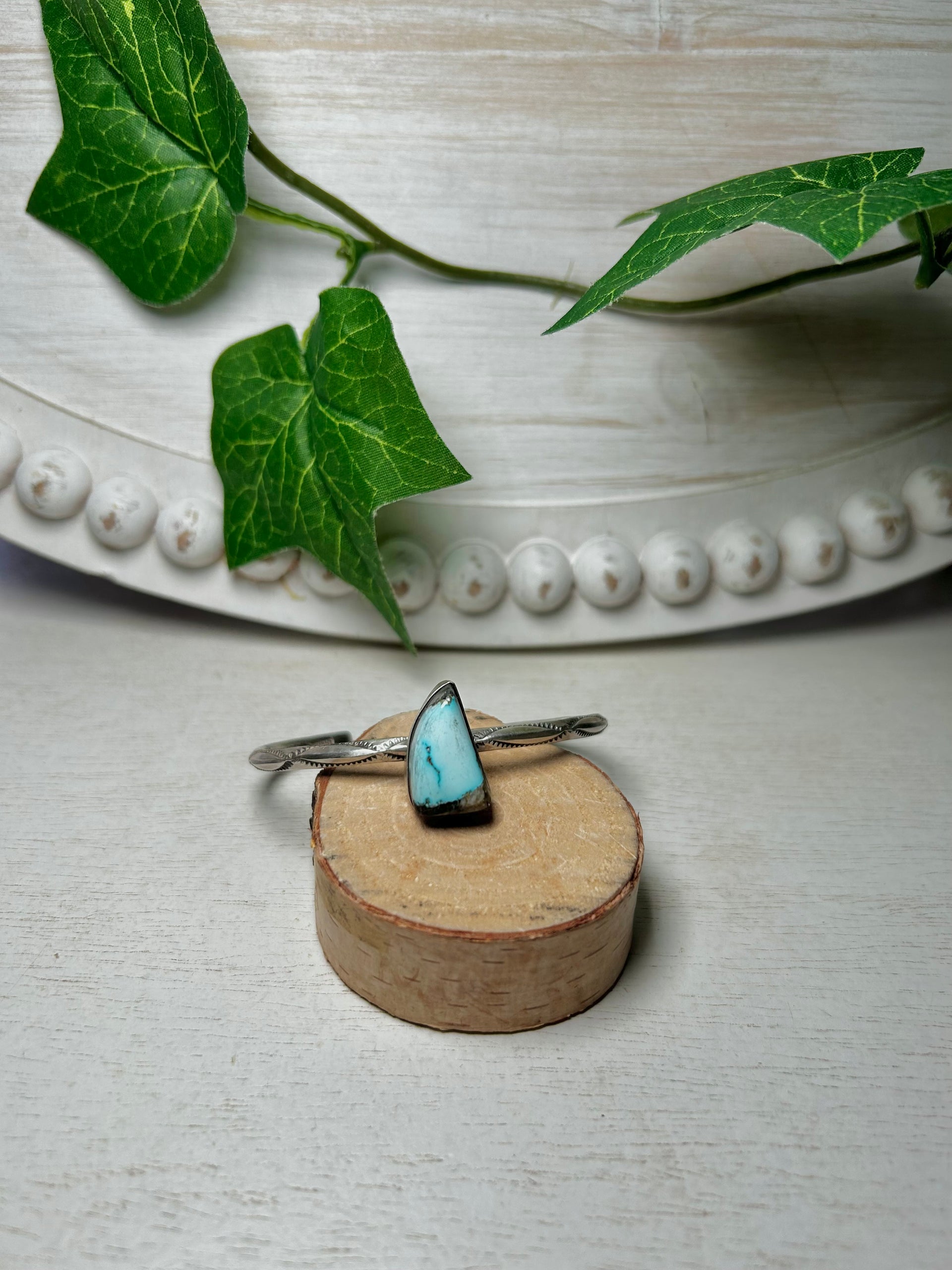 Navajo Made Egyptian Turquoise & Sterling Silver Cuff Bracelet