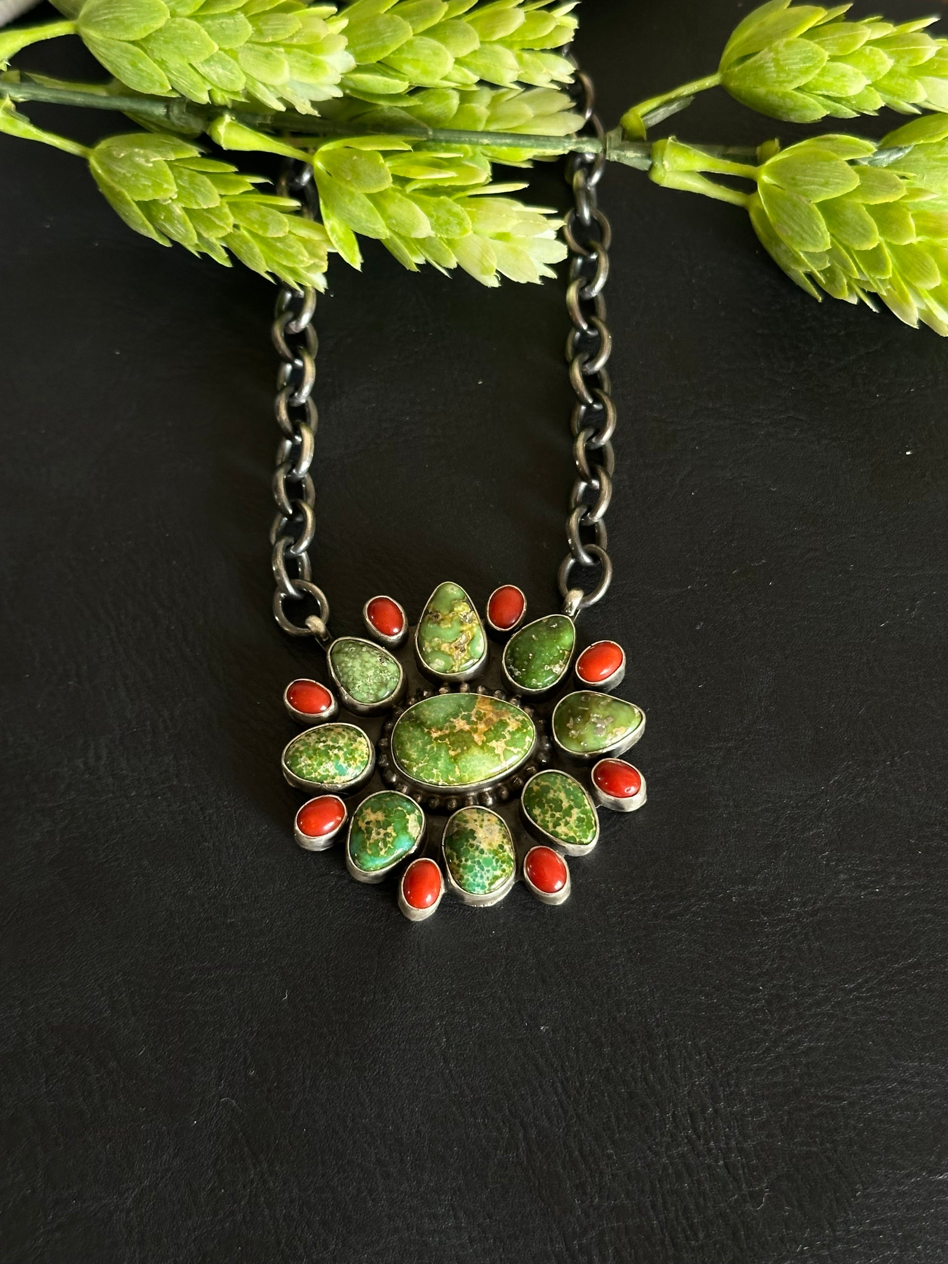 Timothy Yazzie Multi Stone & Sterling Silver Cluster Necklace