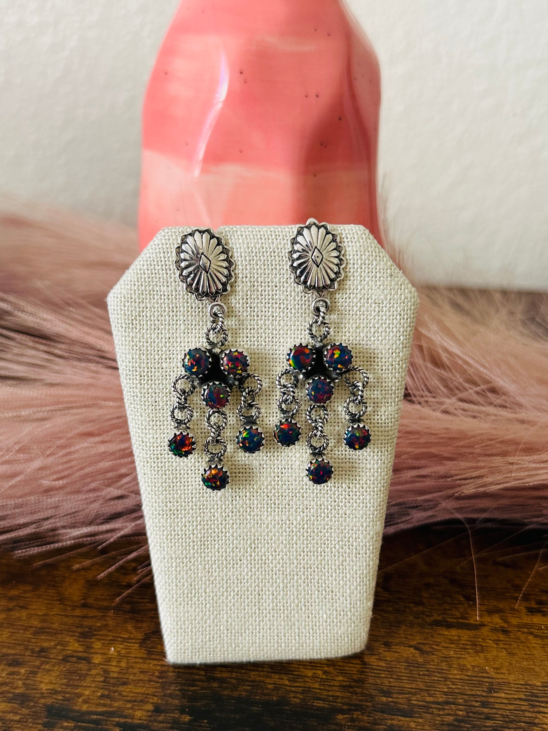 Southwest Handmade Opal & Sterling Silver Post Dangle Earrings