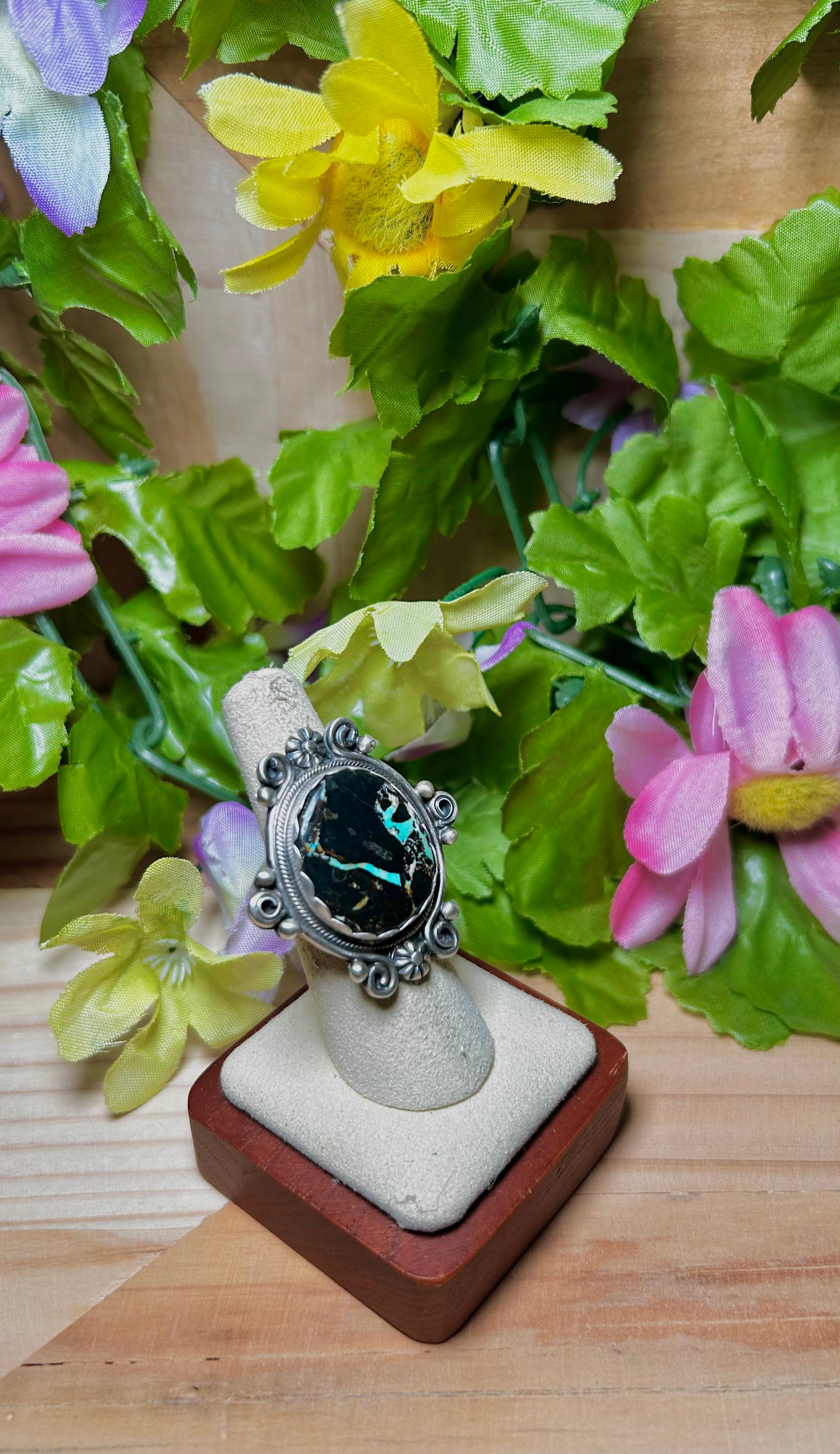 Jamison Hoskie Black Jack Turquoise & Sterling Silver Ring Size 6.5