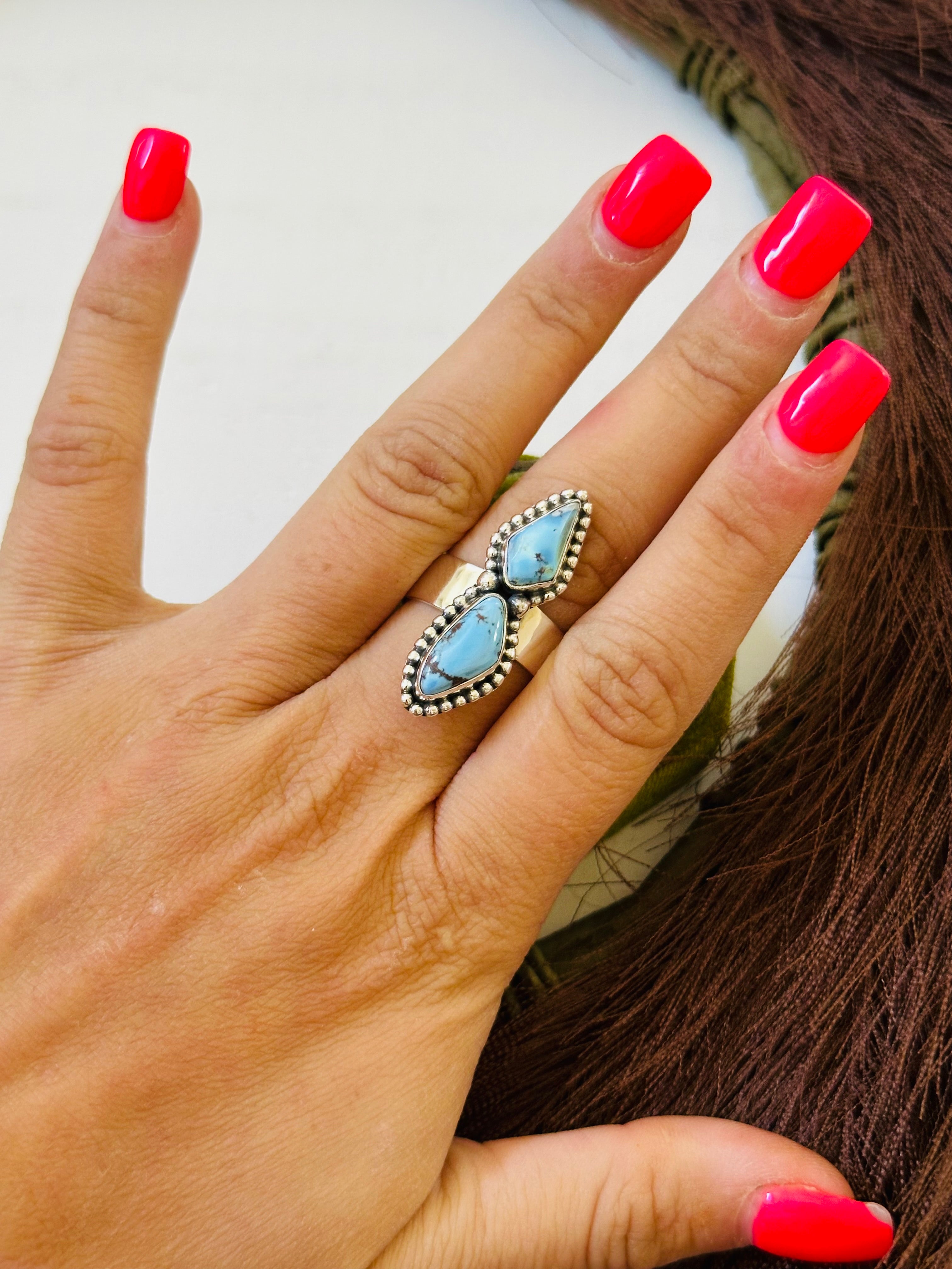 Southwest Handmade Golden Hills Turquoise & Sterling Silver Ring Size 9