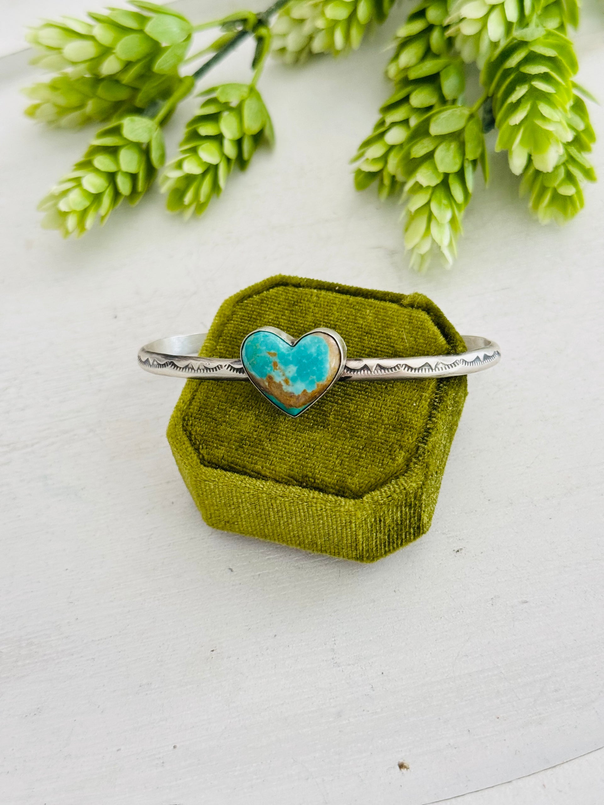 Donovan Skeets Kingman Turquoise & Sterling Silver Heart Cuff Bracelet