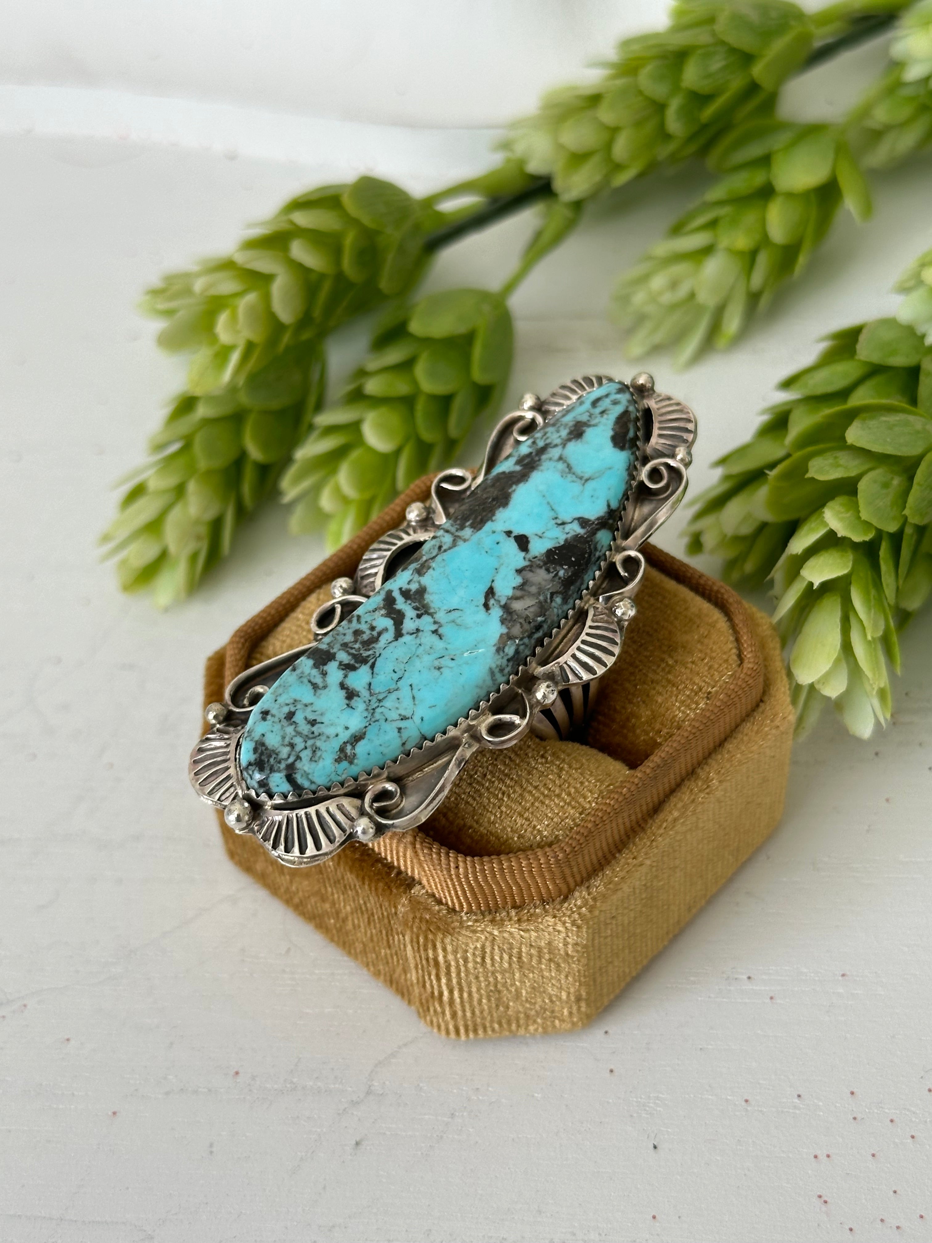 Navajo Made Kingman Turquoise & Sterling Silver Ring Size 9