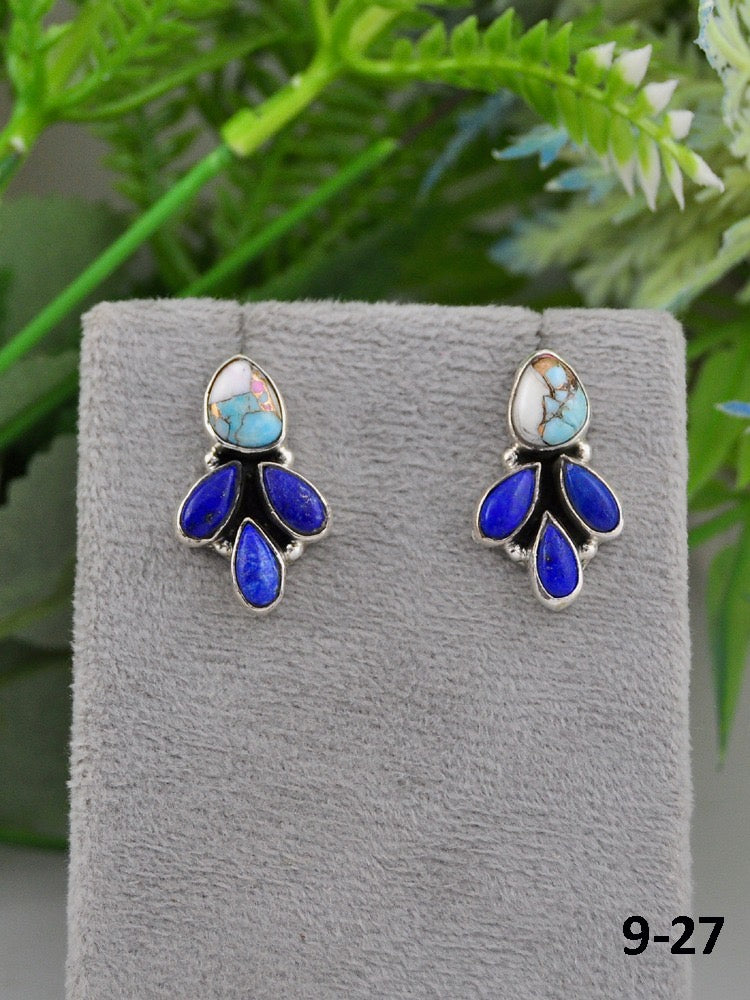 Southwest Made Multi Stones & Sterling Silver Post Earrings